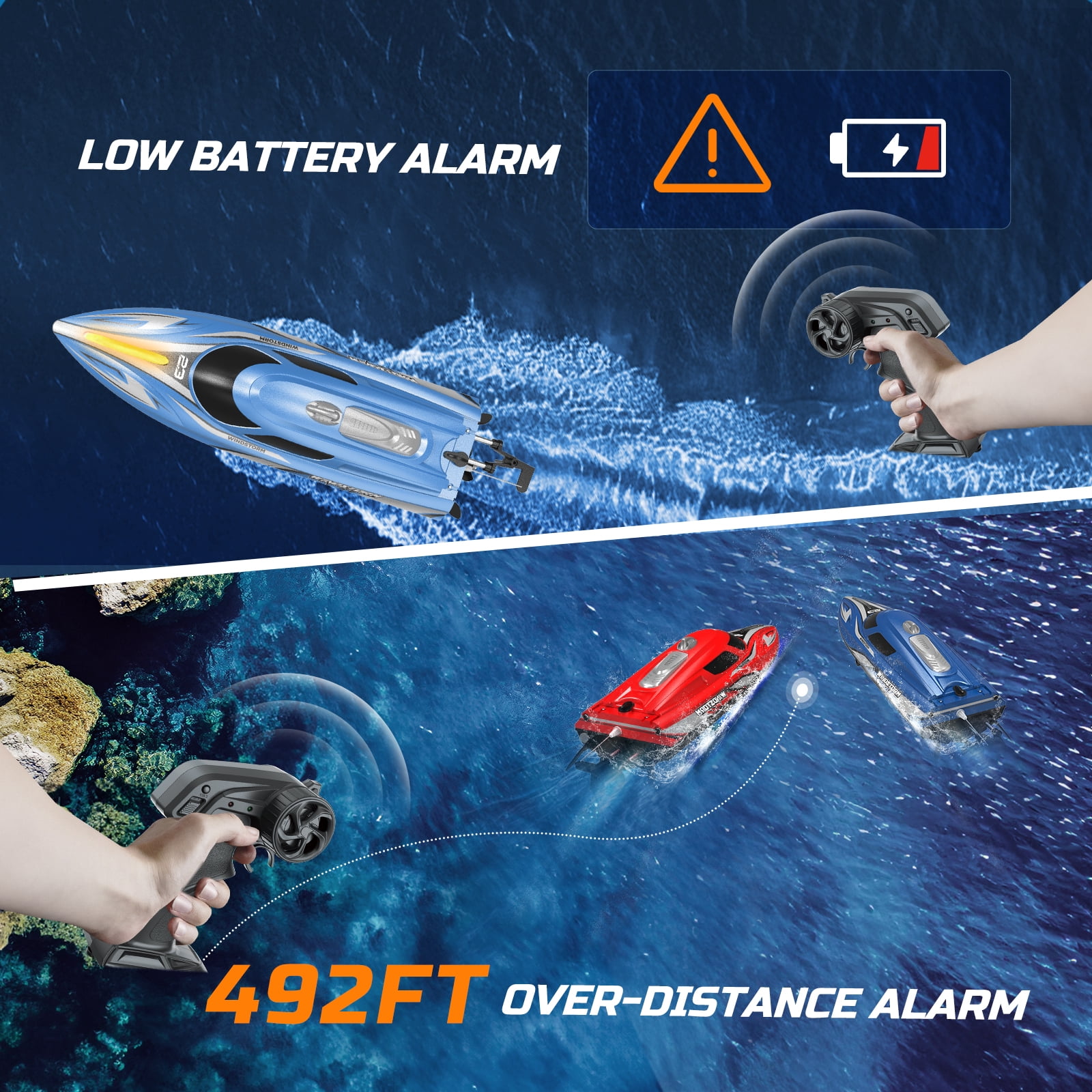 JoyStone 20+ mph RC Boat for Pool & Lakes, 14 inch Remote Control Boat with LED Lights, 2 Batteries 40Mins, Pool Toys for Adults & Kids (Blue) - Image 7