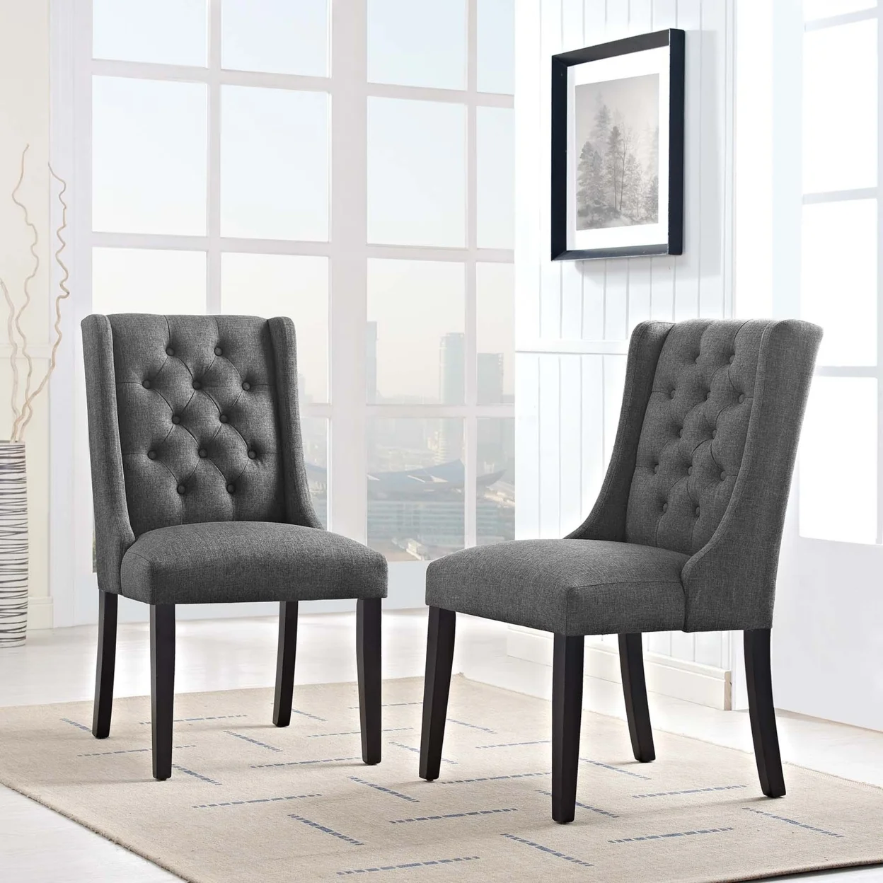 Modway Baronet Dining Chair Fabric Set of 2 in Gray - Image 2