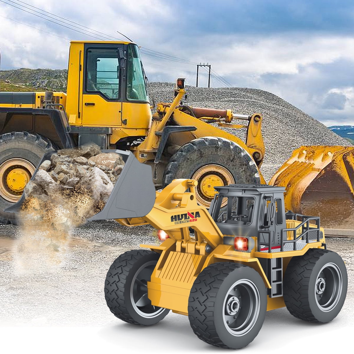 Fisca 1/18 Metal Shovel Remote Control Tractors Toys for Kids, 4WD Kids RC Loaders Construction Vehicles with Lights - Image 5