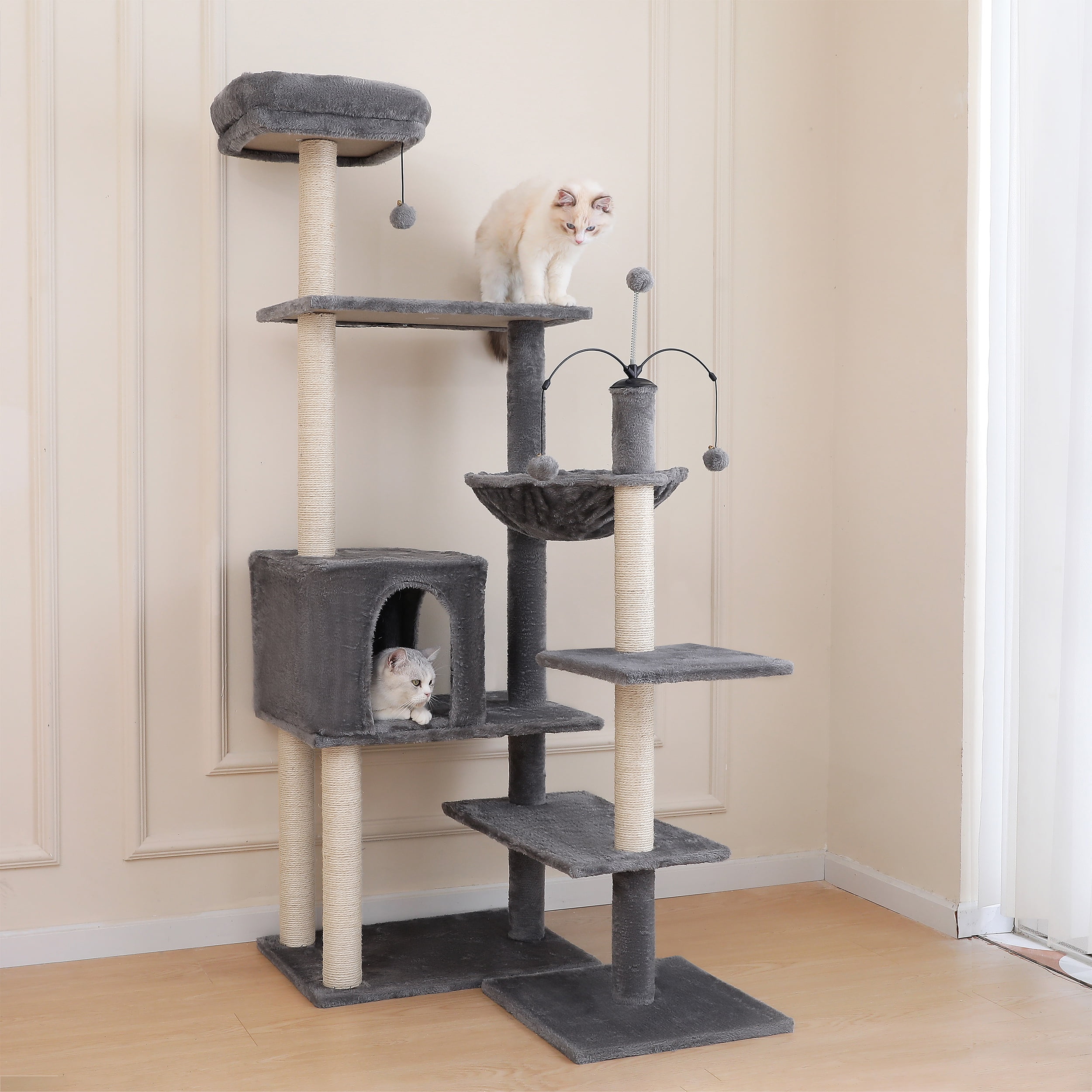Vibrant Life 64” Multiple Level Cat Tree Tower with Condo and Hammock, Gray - Image 11