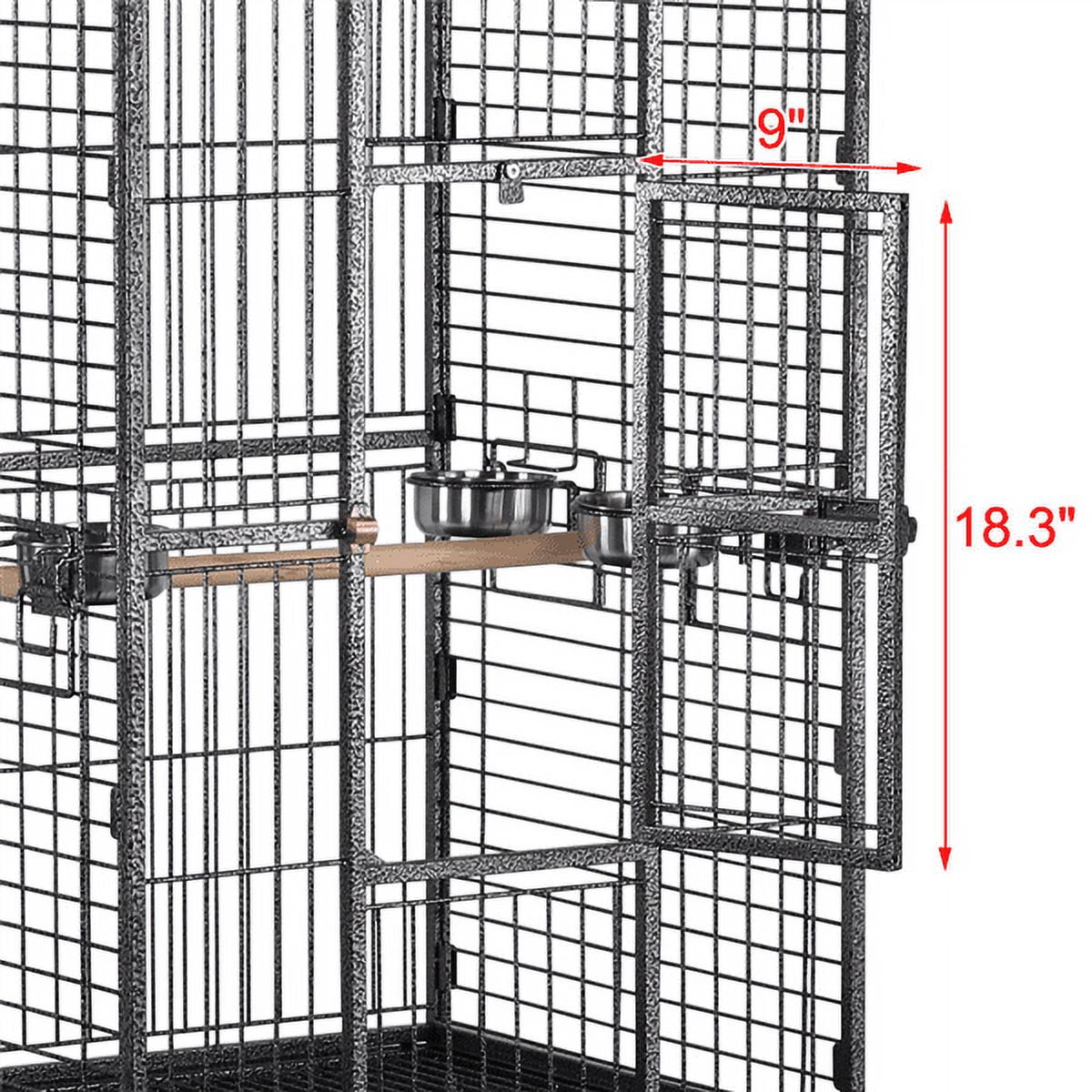 Renwick Extra Large Bird Cage with Rolling Stand, 3 Feeding Bowls and 2 Perches, Black - Image 2