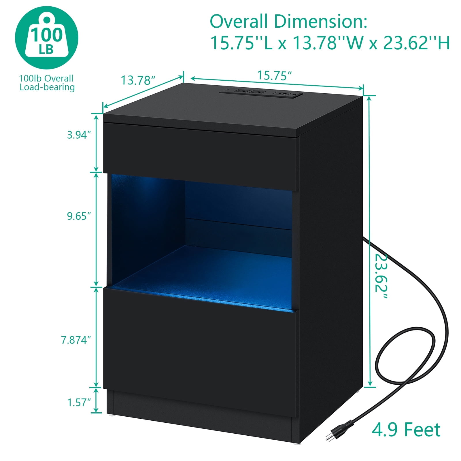 Hommpa Nightstand with Charging Station Nightstands with 2 Drawer Open Shelf Nightstands Black Nightstands High Gloss LED End Table Nightstands for Bedroom Living Room Furniture 23.6" Tall - Image 2