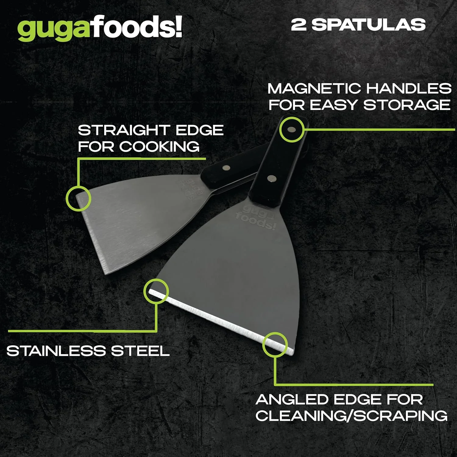 Guga Foods Ultimate Griddle Kit, Stainless Steel Spatulas, Multi-Surface Compatibility, 4-Piece Kit - Image 3
