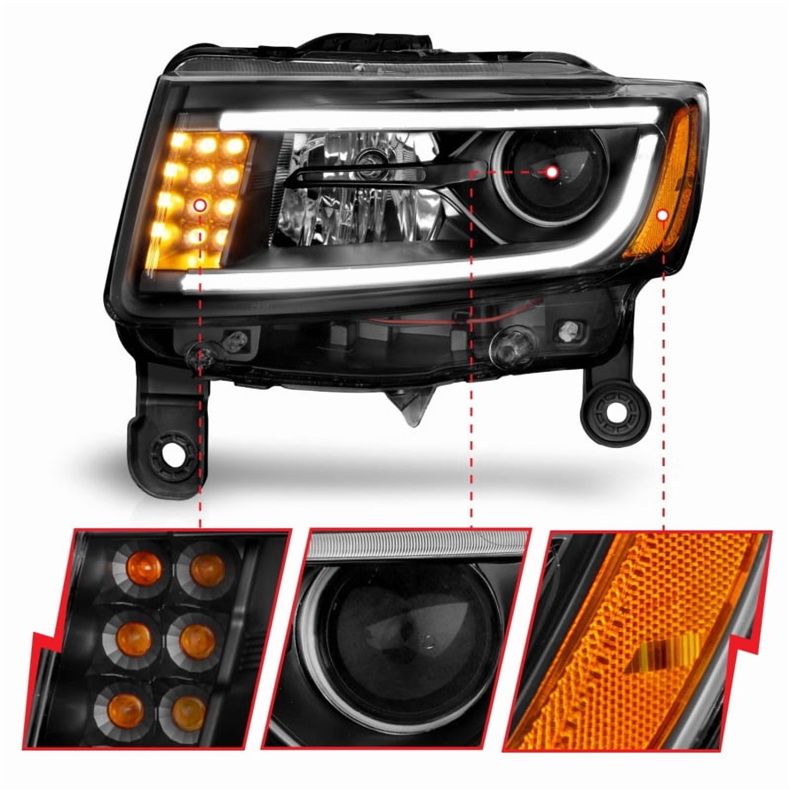 ANZO 2014-2015 Jeep Grand Cherokee Projector Headlights w/ Plank Style Design Black - Image 5