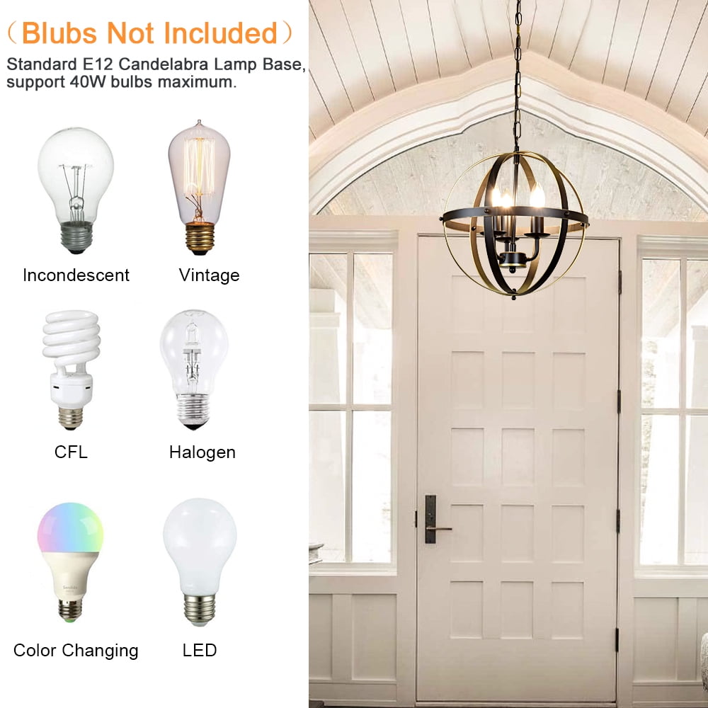 Depuley 3 Light Golden Industrial Metal Globe Pendant Lighting Fixture Rustic Chandelier Flush Mount Ceiling Light for Living Room Kitchen Bedroom Hallway, E12 Socket - Image 5