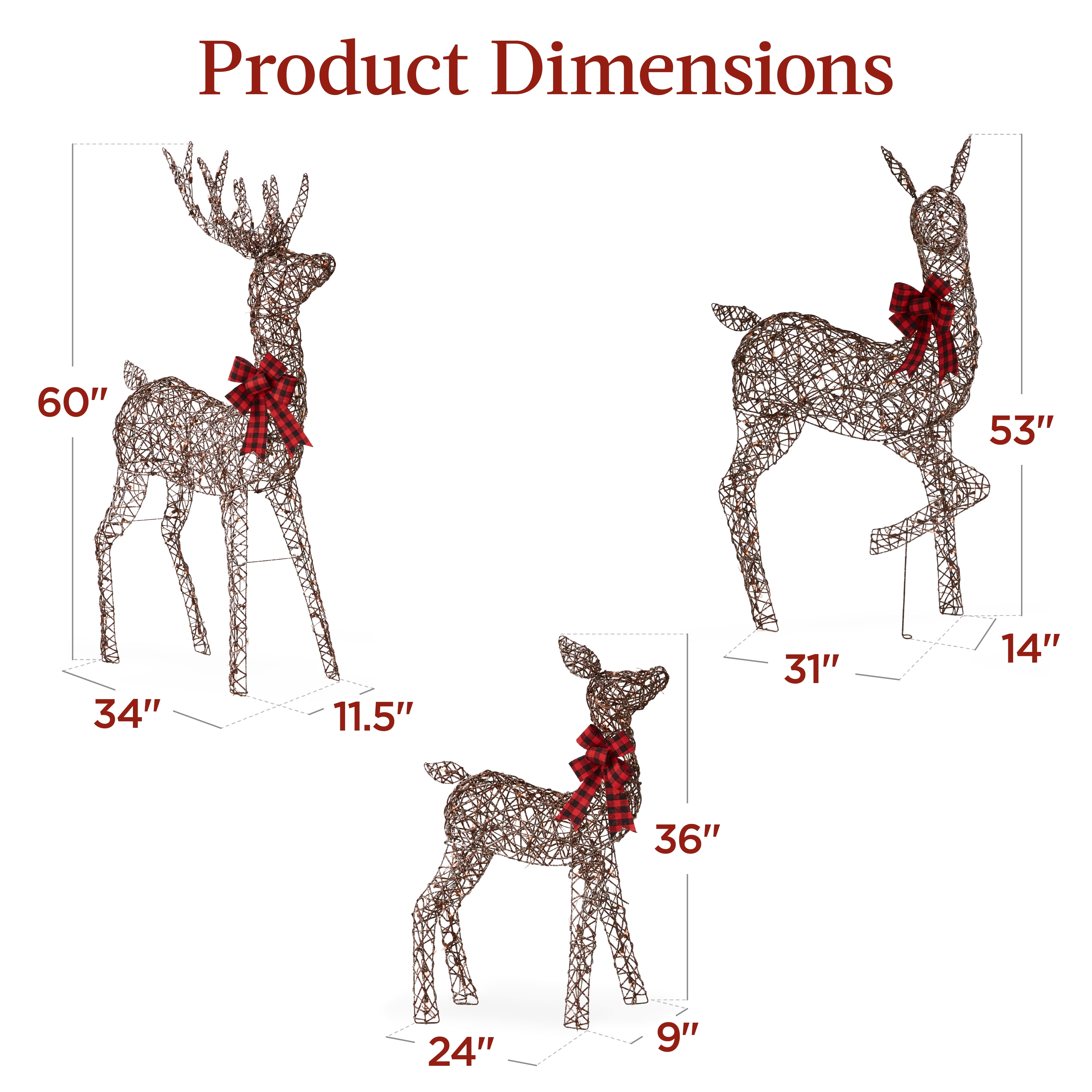 Best Choice Products 3-Piece Lighted Christmas Deer Set Outdoor Yard Decoration w/ 360 LED Lights, Stakes - Rattan - Image 4