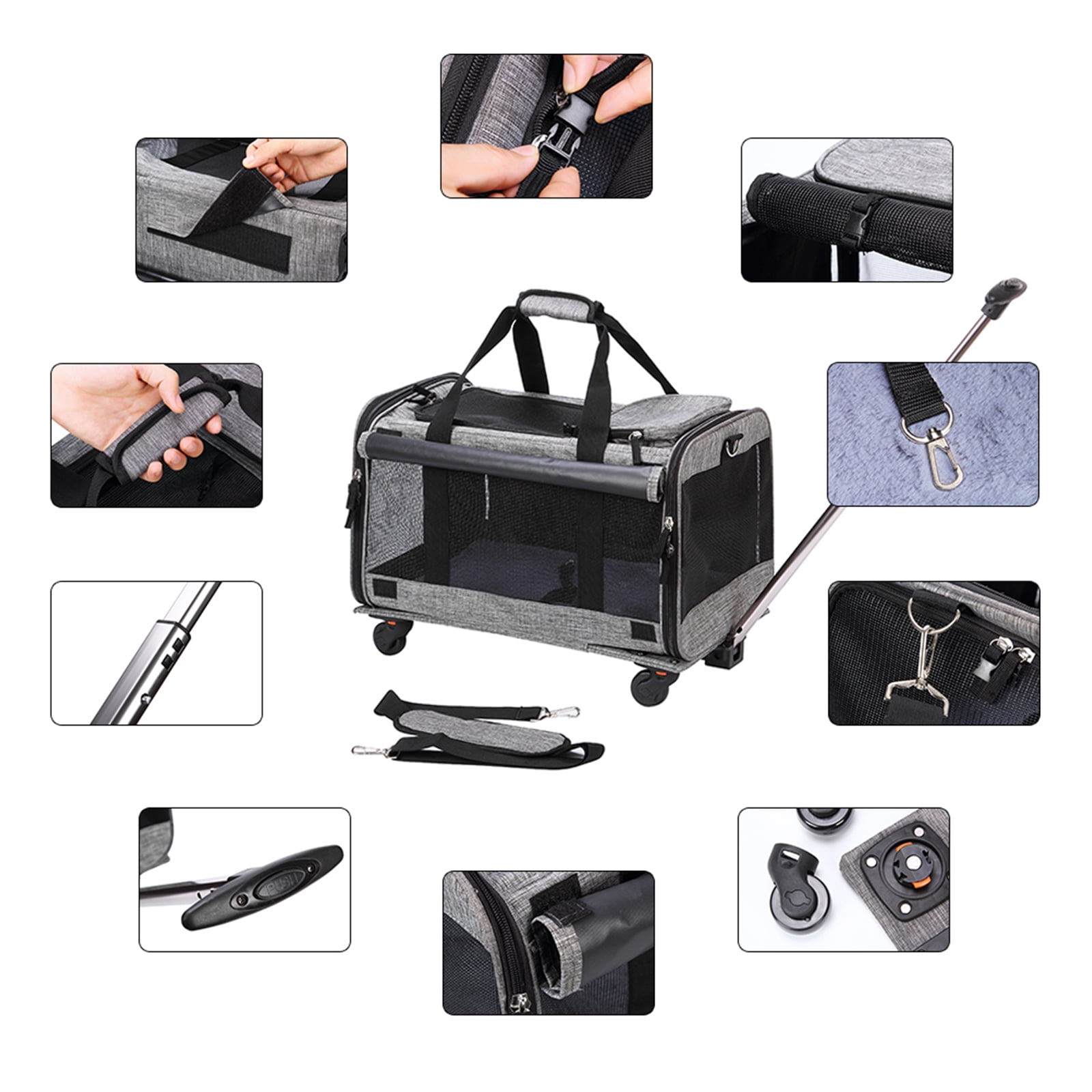 MEXMIODY Pet Carrier with Wheels, Airline Approved Dog Cat Carrier for Medium Small Dogs, Pet Travel Rolling Carrier, Telescopic Handle, Grey - Image 5