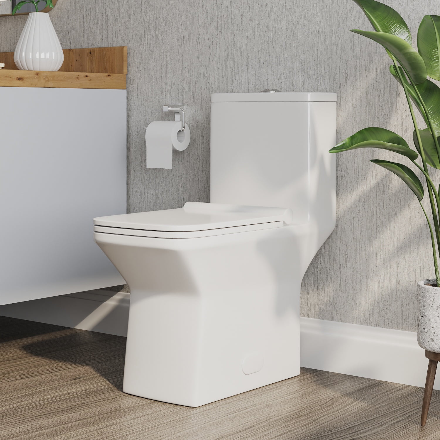 Ace One-Piece 0.8/1.28 GPF Dual-Flush Rectangular Floor Mounted Toilet in White (Seat Included) - Image 4