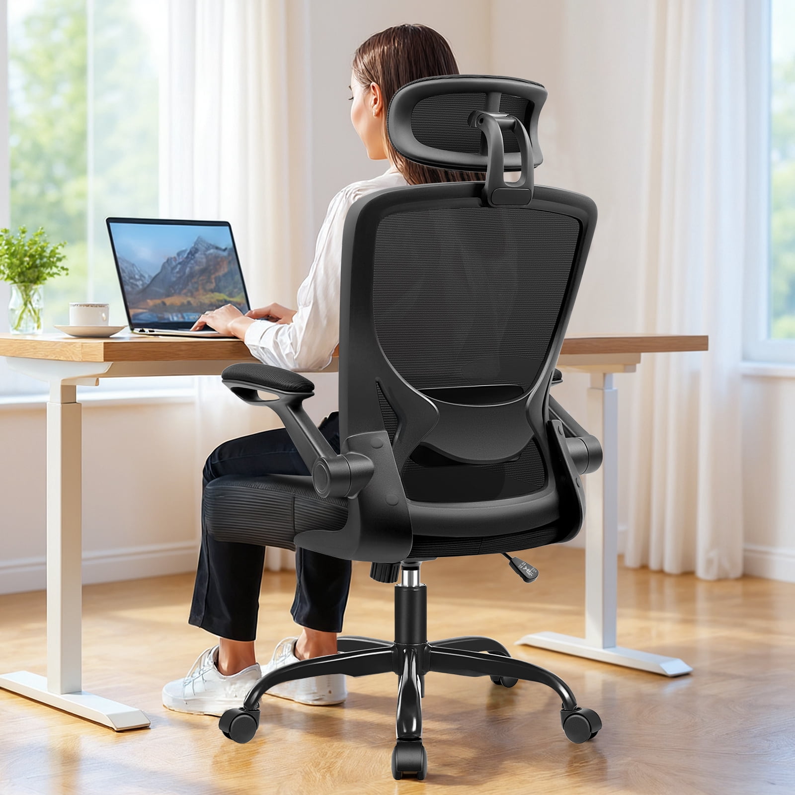 COOLHUT Office Chair Ergonomic Desk Chair, High Back Gaming Chair, Big and Tall Reclining Comfy Home Office Chair Lumbar Support Breathable Mesh Computer Chair Adjustable Armrests 400LBS, Black - Image 8