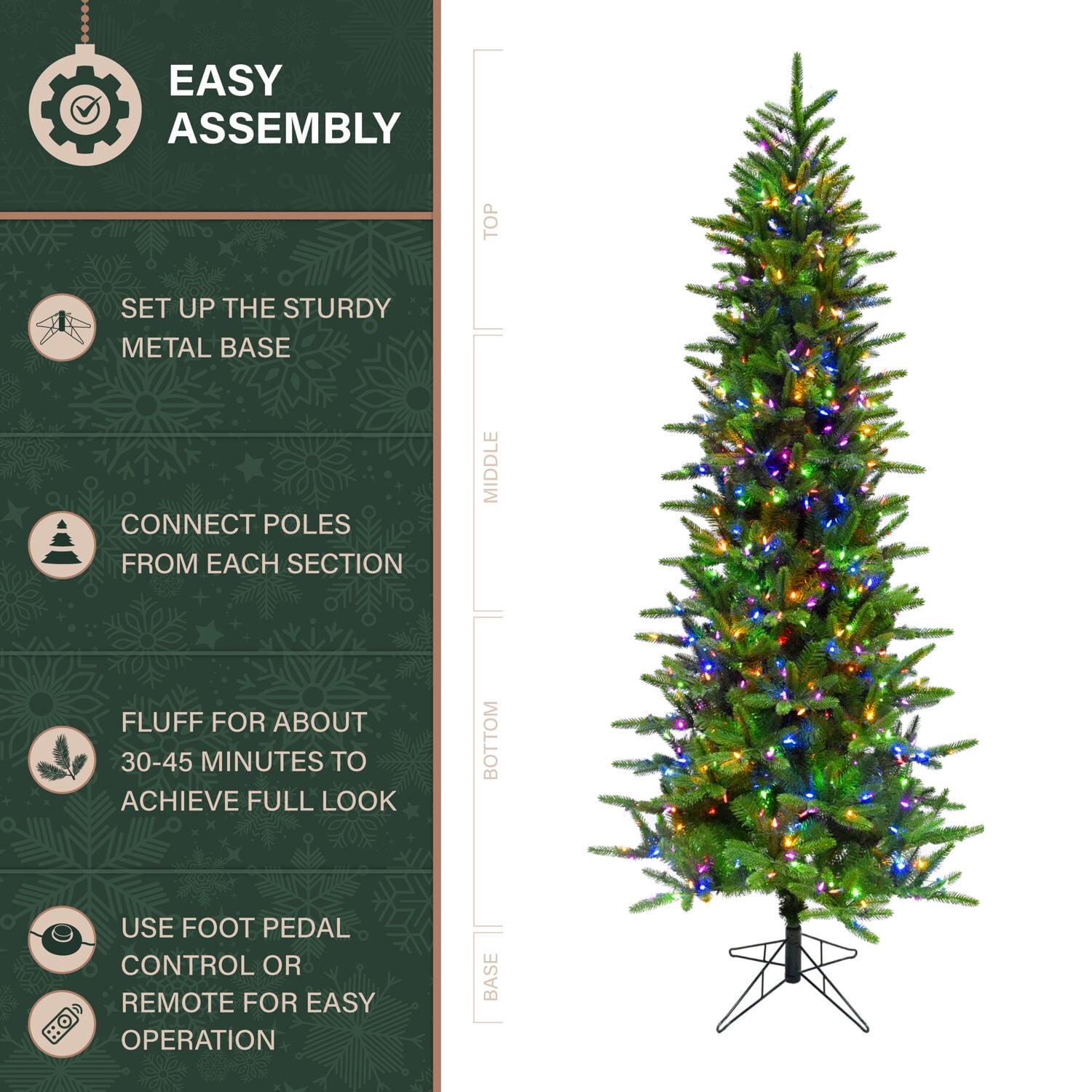 Fraser Hill Farm 9-Ft. Carmel Pine Slim Artificial Christmas Tree with Dual Multicolor & Warm White LED Lights, FFCP090-6GR - Image 5