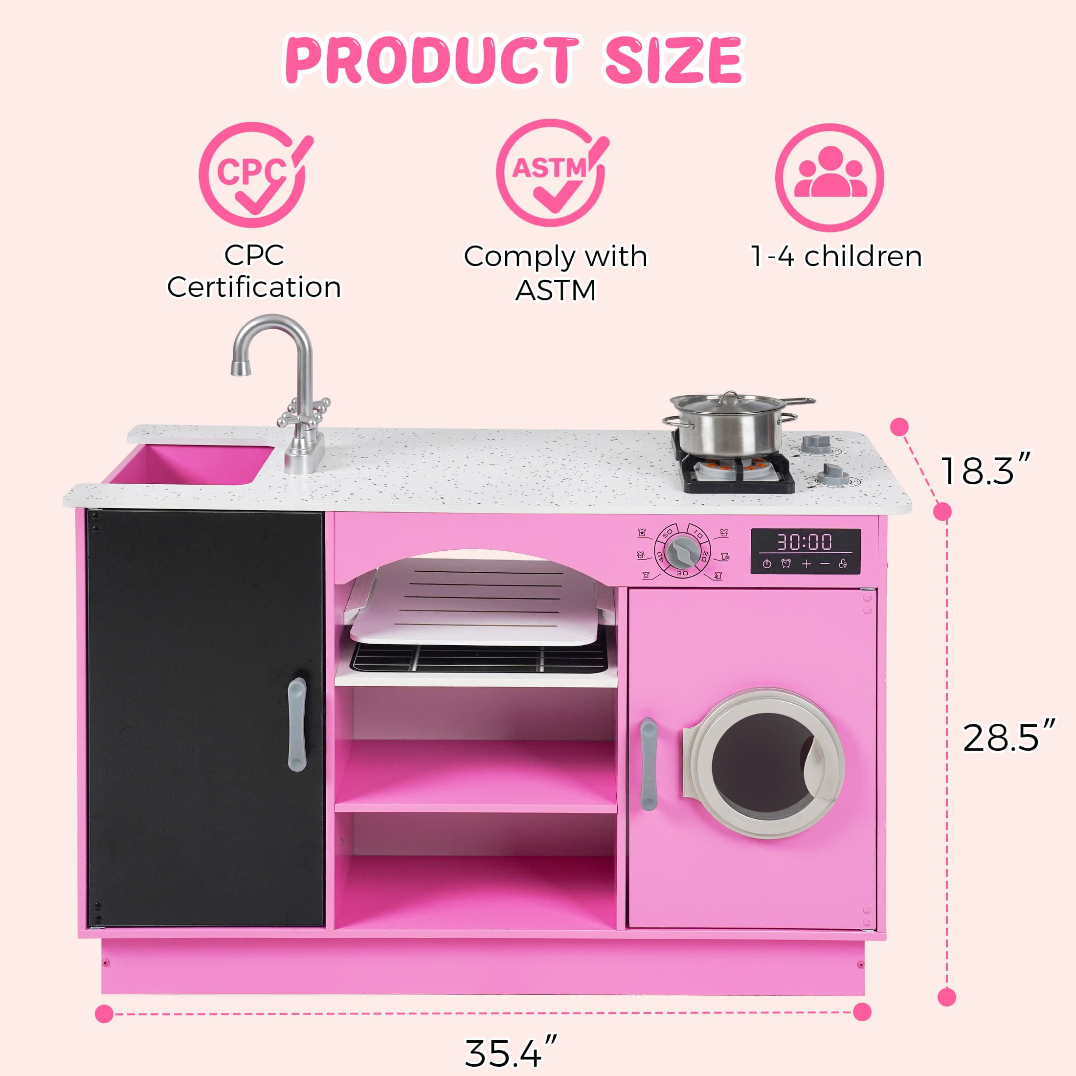 COCLUB Modern Wooden Play Kitchen Island for Kids, Pretend Play Center w/ Electronic Light & Sound Effects, Kids Kitchen Playset | Microwave, Washer, Ice Maker, Chalkboard & Accessories Included - Image 6