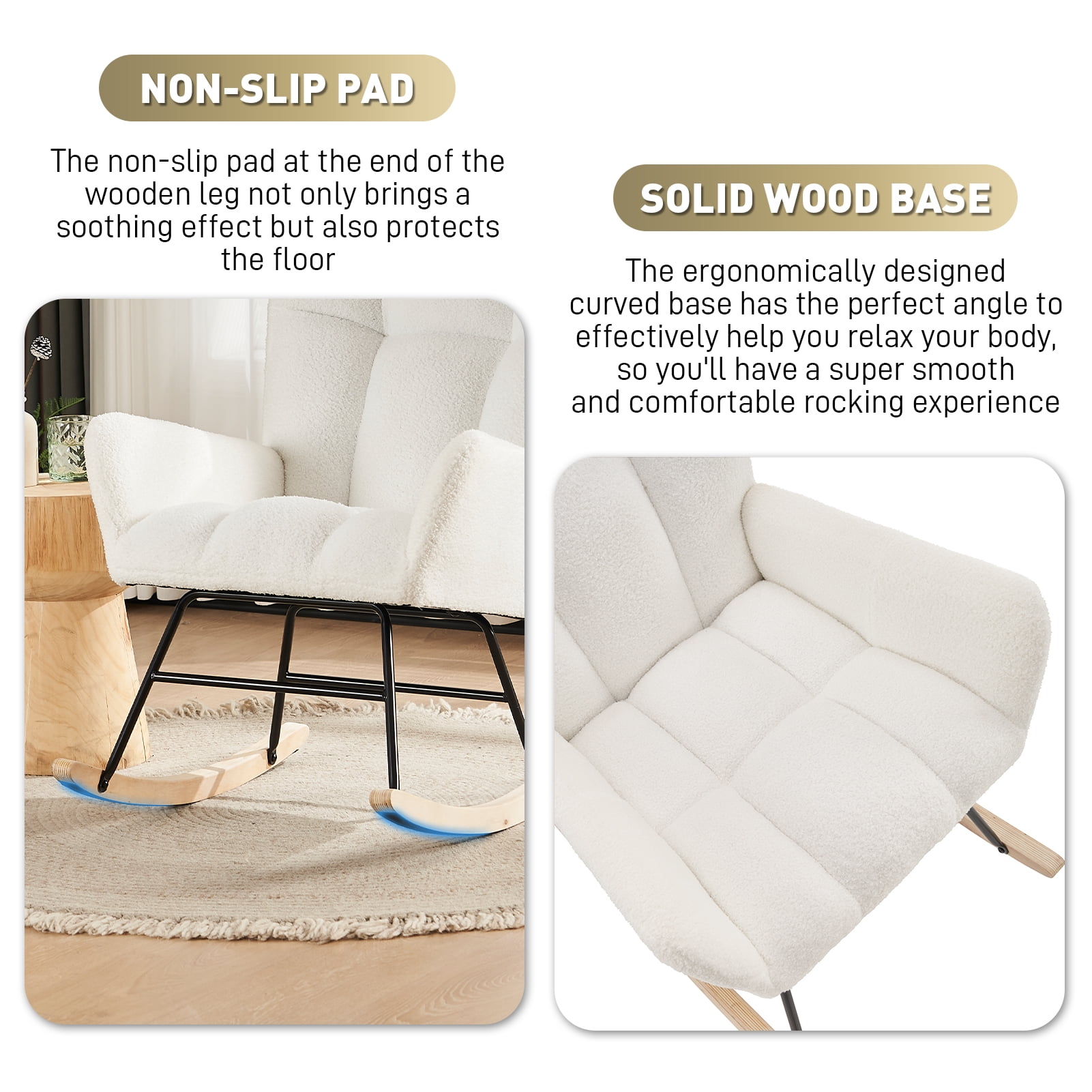 Ouyessir Nursery Rocking Chair Teddy Glider Rocker Accent Chair for Living Room Office(Ivory White) - Image 8