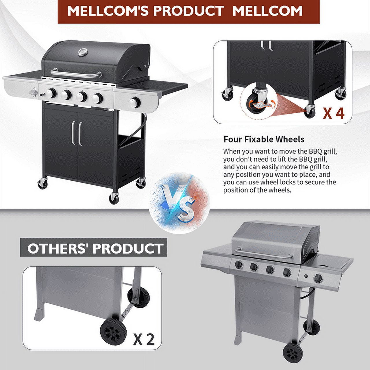 Hommow 4 Burner BBQ Propane Gas Grill,36000 BTU Stainless Steel with Stove and Side Table - Image 2