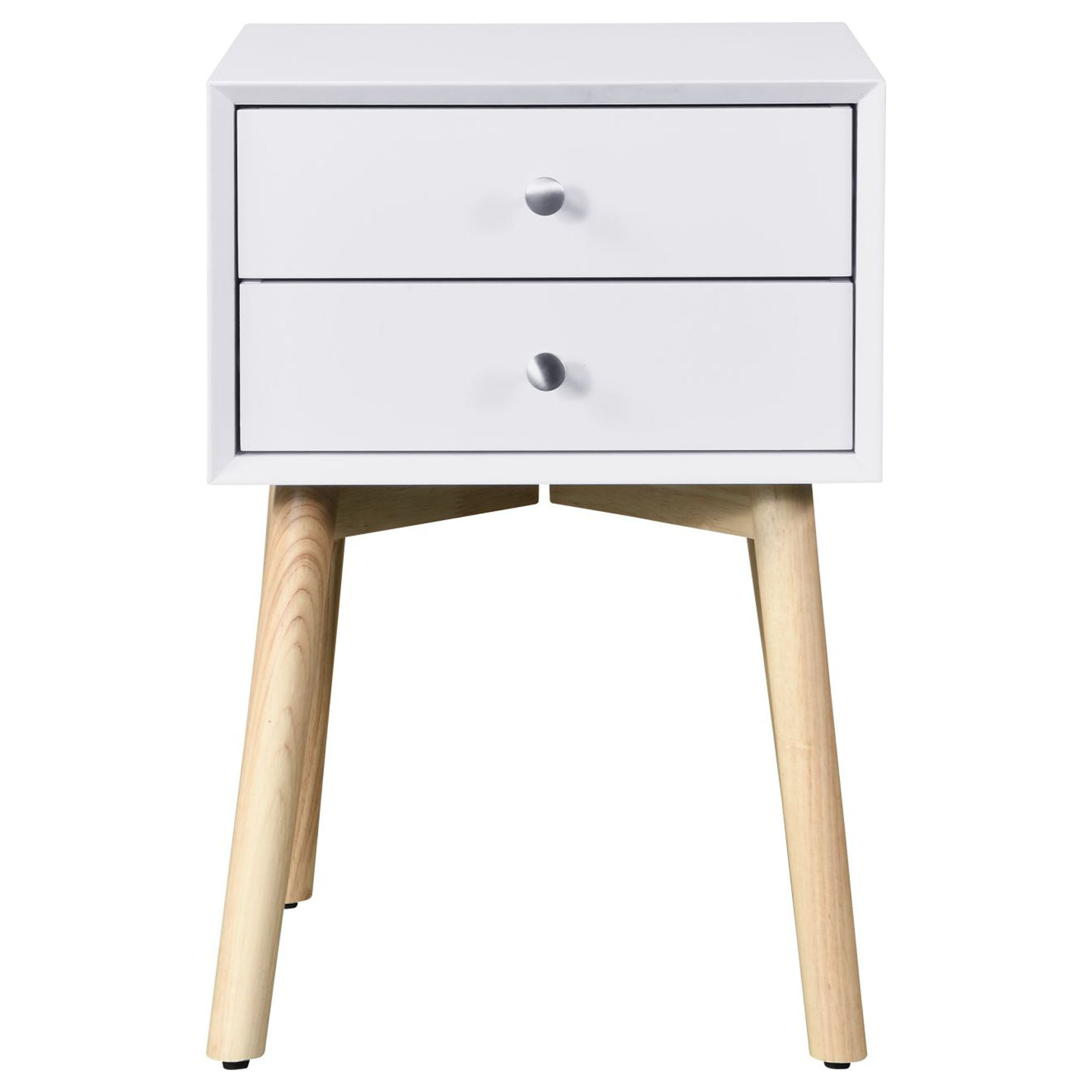 DEALTOPS Nightstand with Two Storage Drawers and Rubber Wood Legs, Bedside Table for Bedroom- White - Image 8