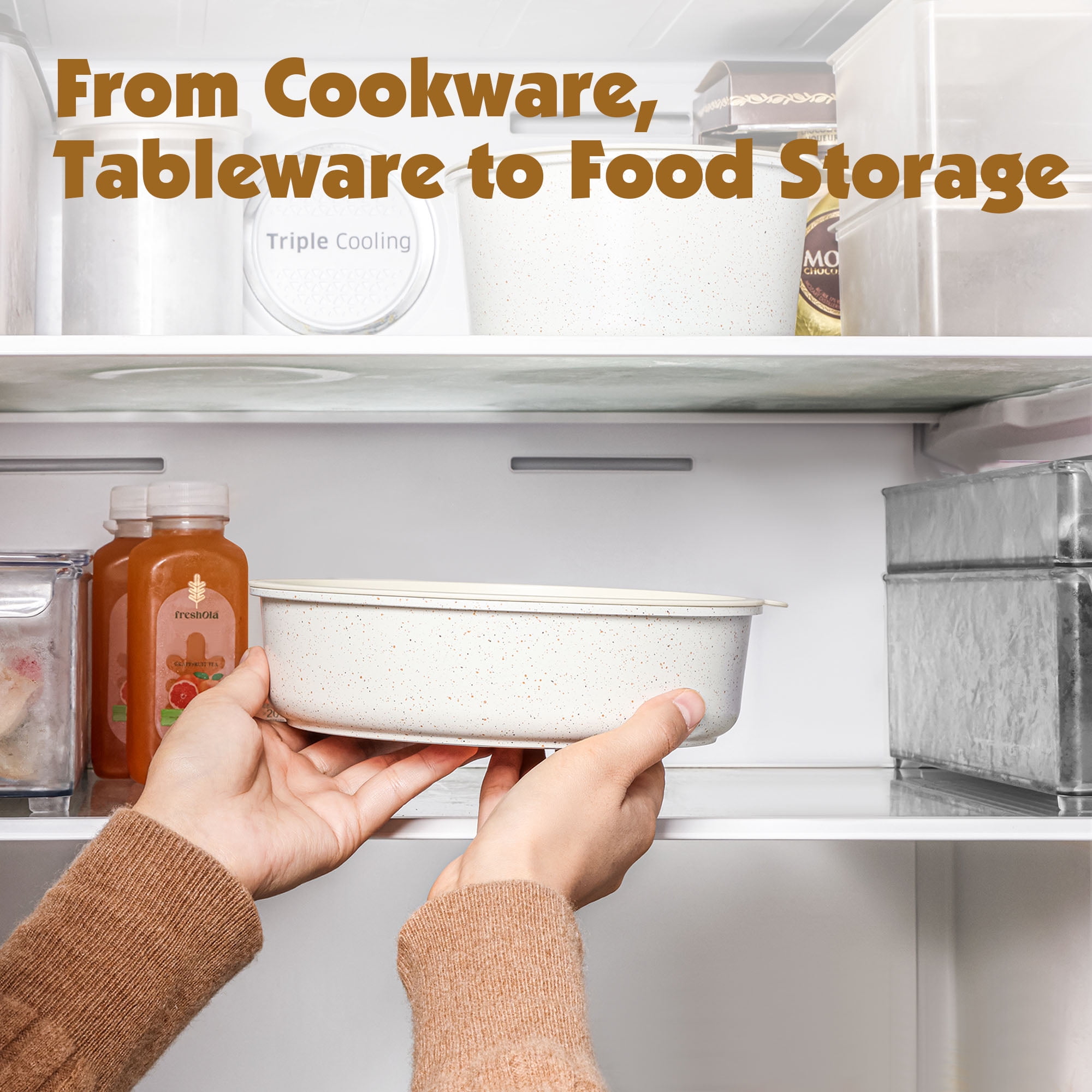 SENSARTE Nonstick Pots and Pans Set with Detachable Handle, 8Pcs Cookware Sets, Space Saving Induction Kitchen Cookware Sets, Dishwasher/Oven Safe(White) - Image 6