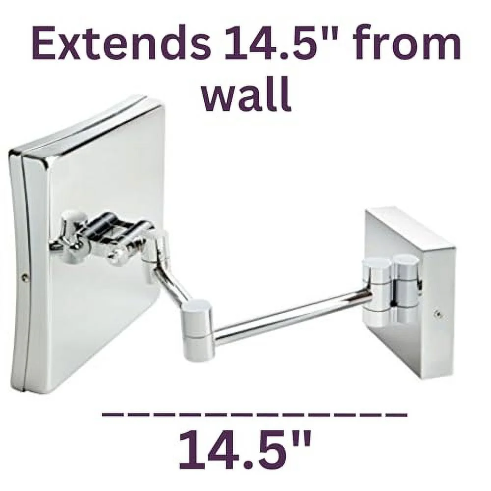 Jerdon 8 inch x 8 inch Wall Mount Makeup Mirror with 5X Magnification & 16 inch Wall Extension, Chrome Finish, Direct Wire-Model JRT885CLD - Image 2