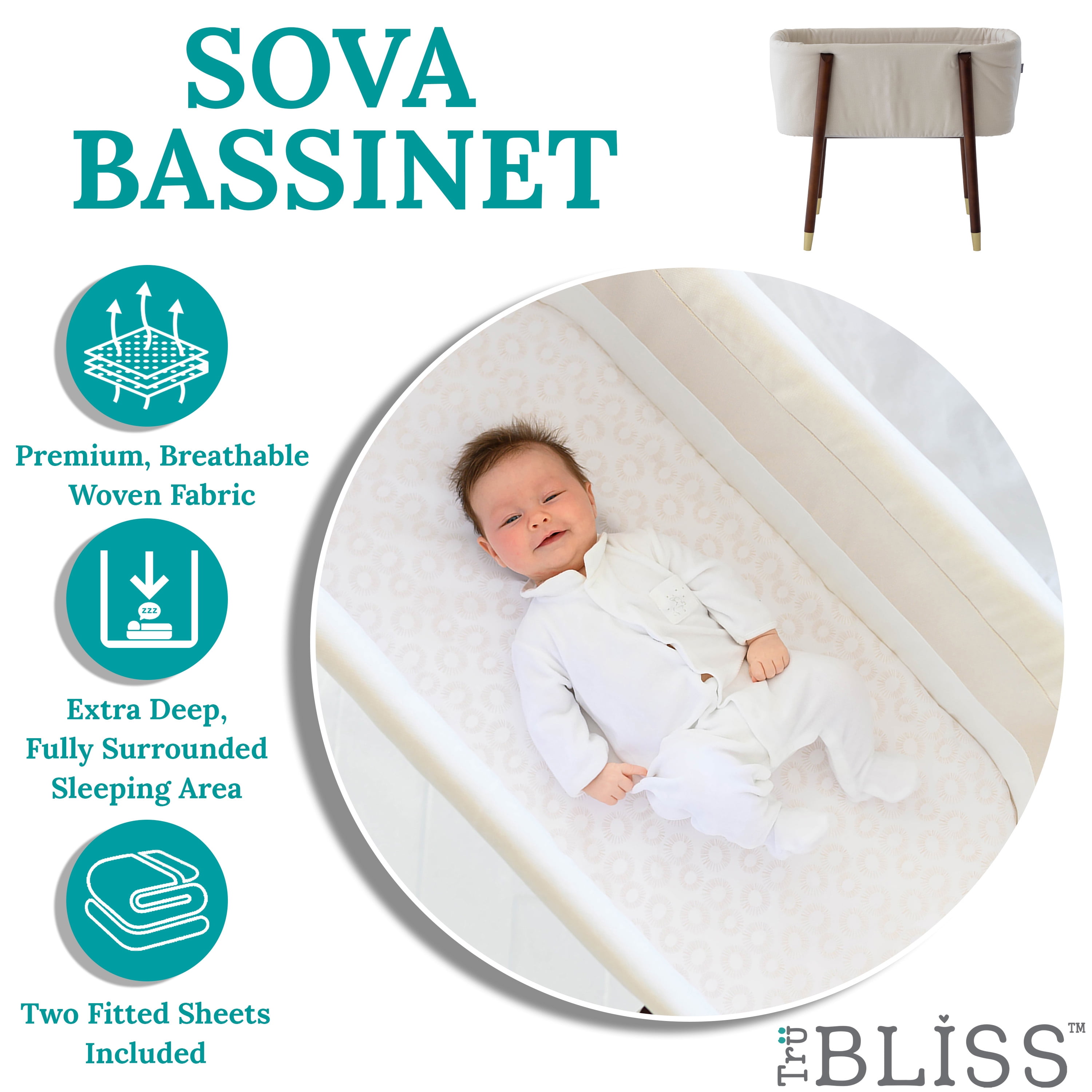 TruBliss® Sova Bassinet, Irish Cream - Image 2