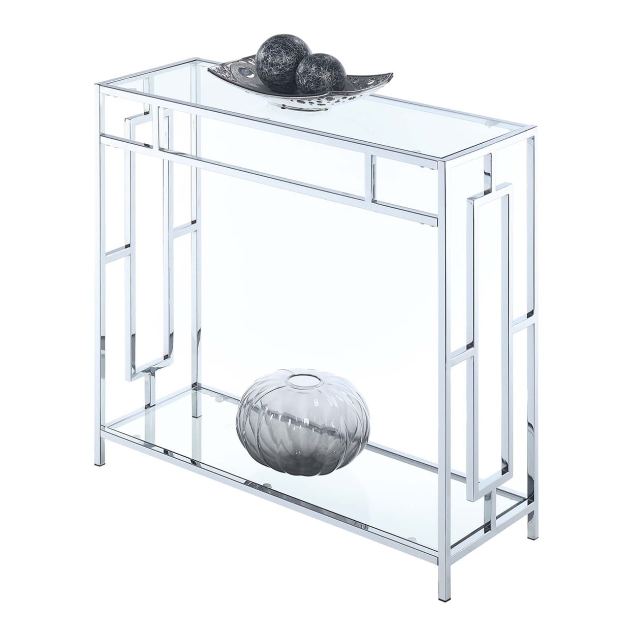 Convenience Concepts Town Square Chrome Glass Entryway Hall Table with Shelf, Glass/Chrome - Image 2