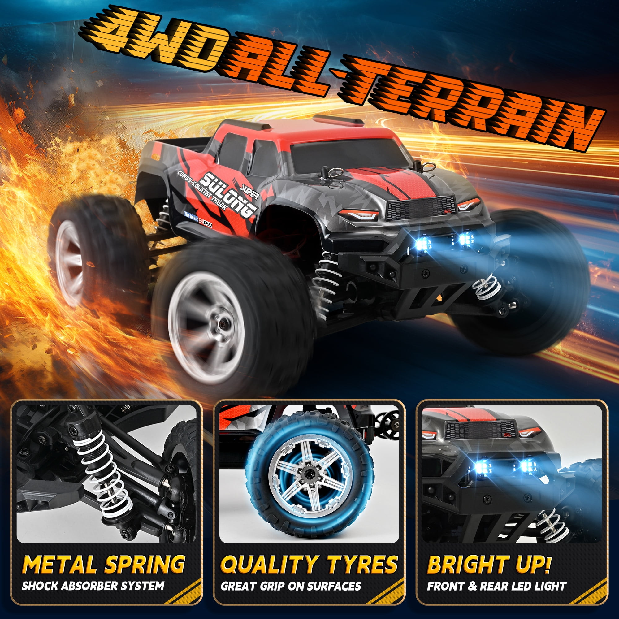 Remote Control Car - 1:14 High Speed Fast RC Cars, 53KM/H 4WD RC Truck, RC Drift Car for Kids Adults , Off Road Variable-Speed Vehicle with 2 Rechargeable Battery - Image 4