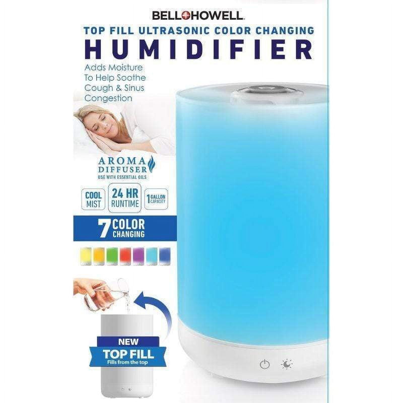 Bell + Howell Humidifier Essential Oil Aroma Diffuser 4L Cool Mist Air Humidifier for Room Top Fill Ultrasonic Multi-Color - Image 2