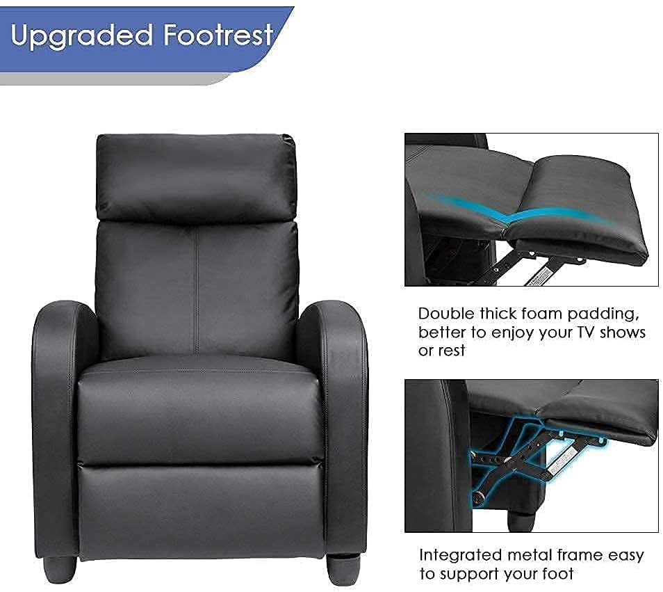 Lacoo Black PU Leather Single Sofa Recliner with Padded Seat and Backrest, Multi-Positions - Image 7