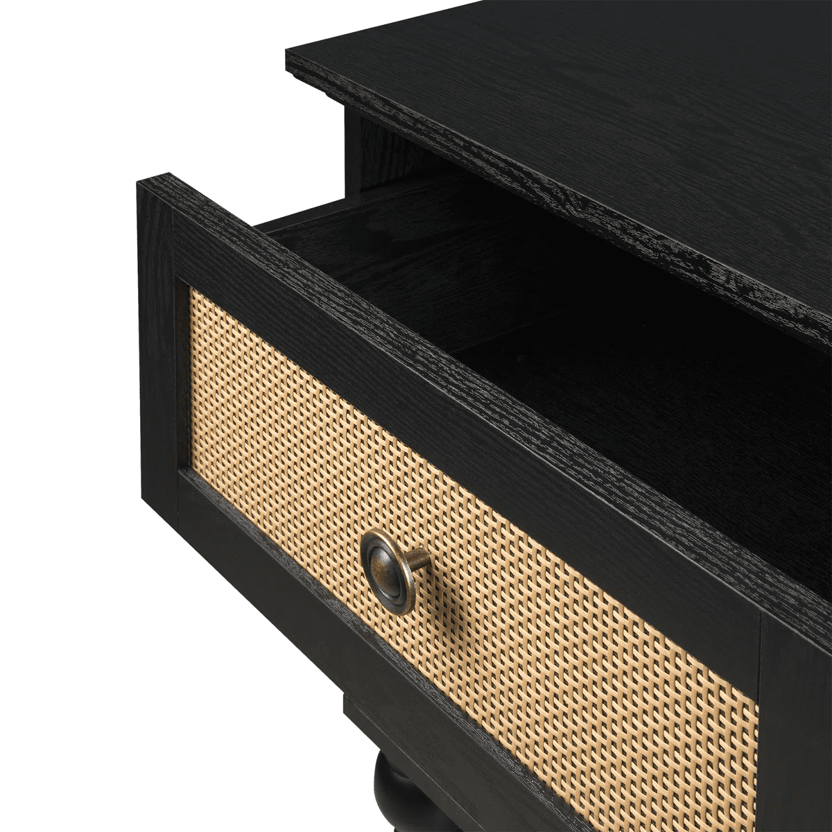 Sango Newcomb Black 2-Drawer Nightstand with Rattan Panels and Wooden feet for Adult - Image 7