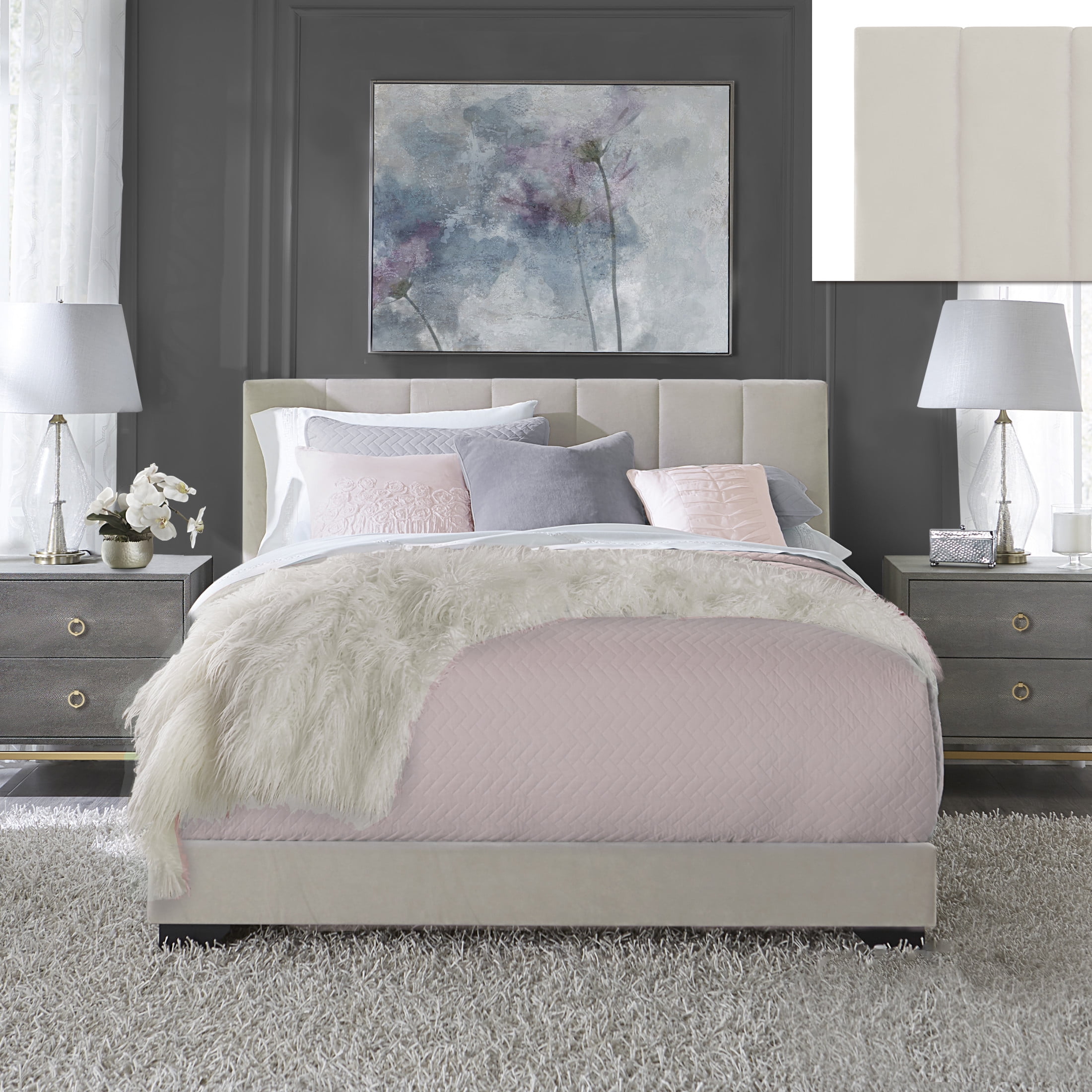 Reece Channel Stitched Upholstered Queen Bed, Ivory, by Hillsdale Living Essentials - Image 7