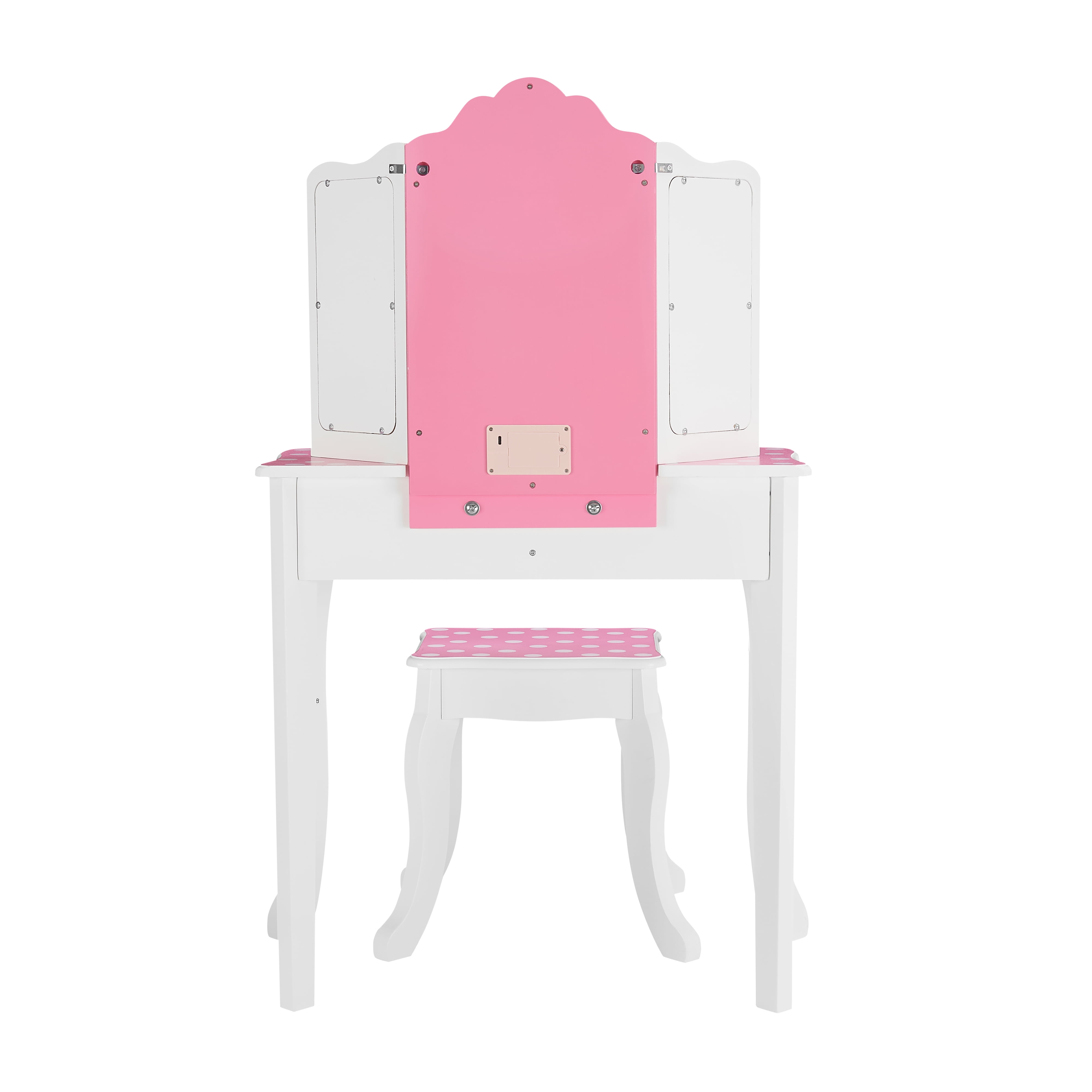 Fantasy Fields Gisele Polka Dot Kids Vanity Table & Stool with LED, White & Pink - Image 7