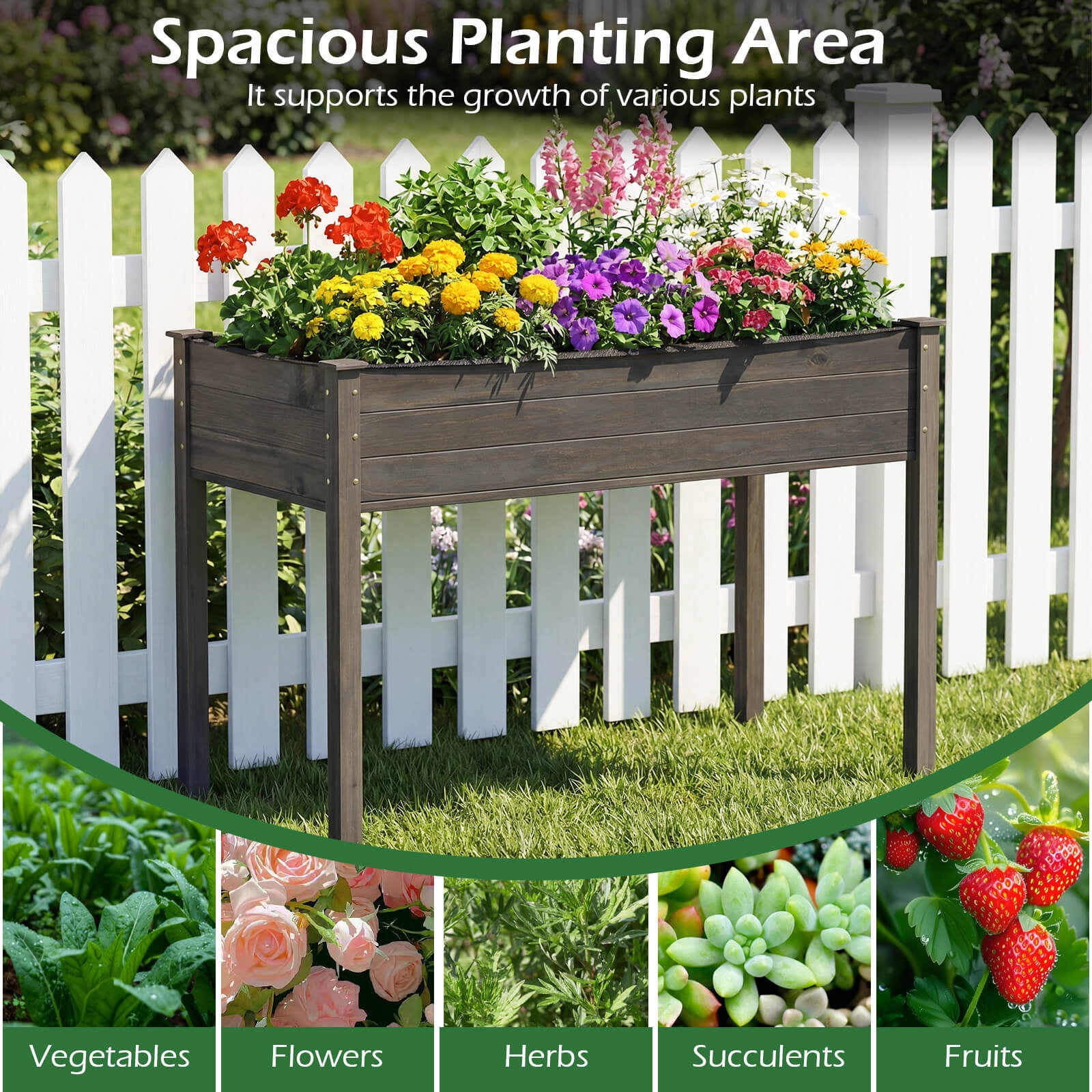 Costway Wooden Raised Vegetable Garden Bed Elevated Grow Vegetable Planter Gray - Image 5