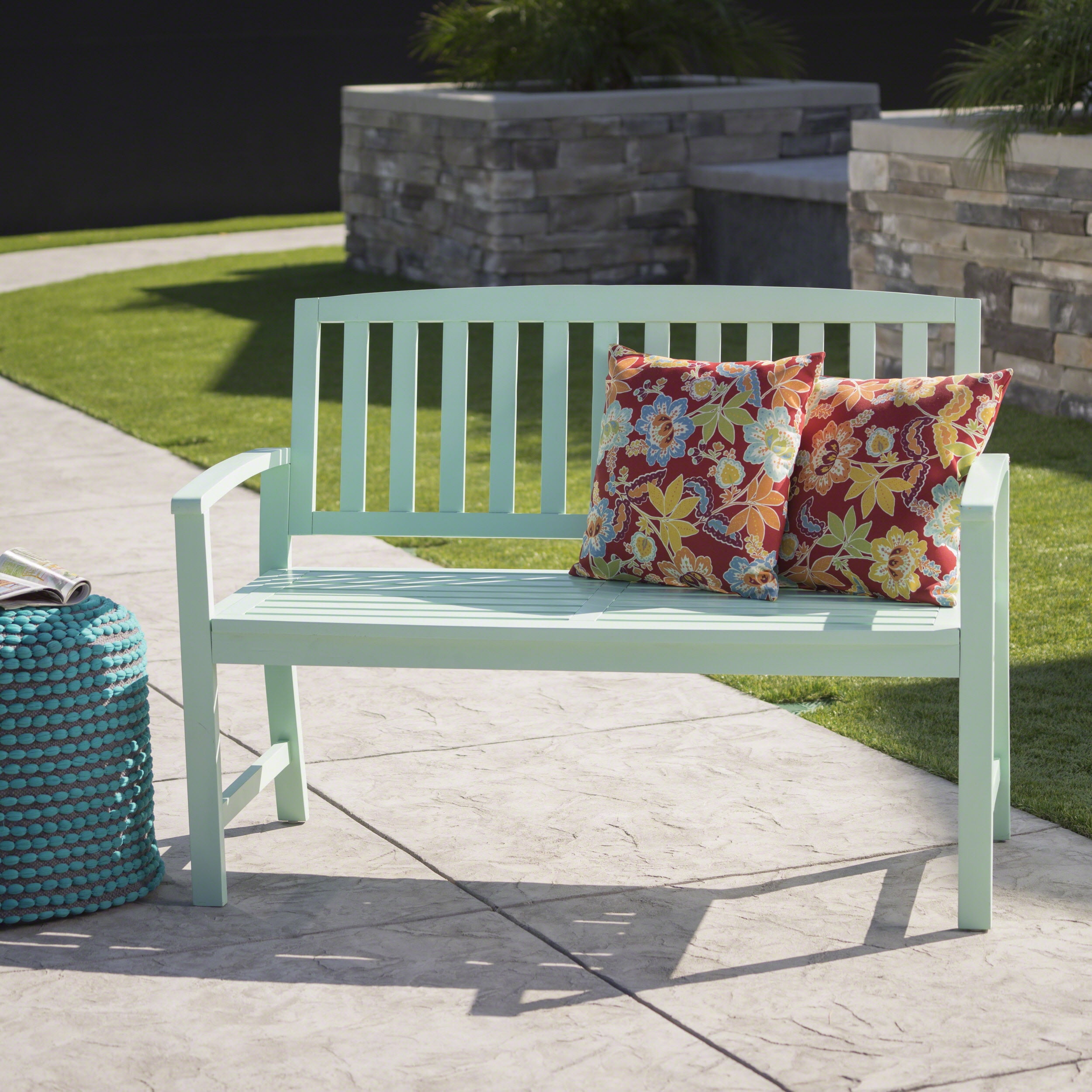 Lilo Outdoor Acacia Wood Bench, Light Mint Finish - Image 5