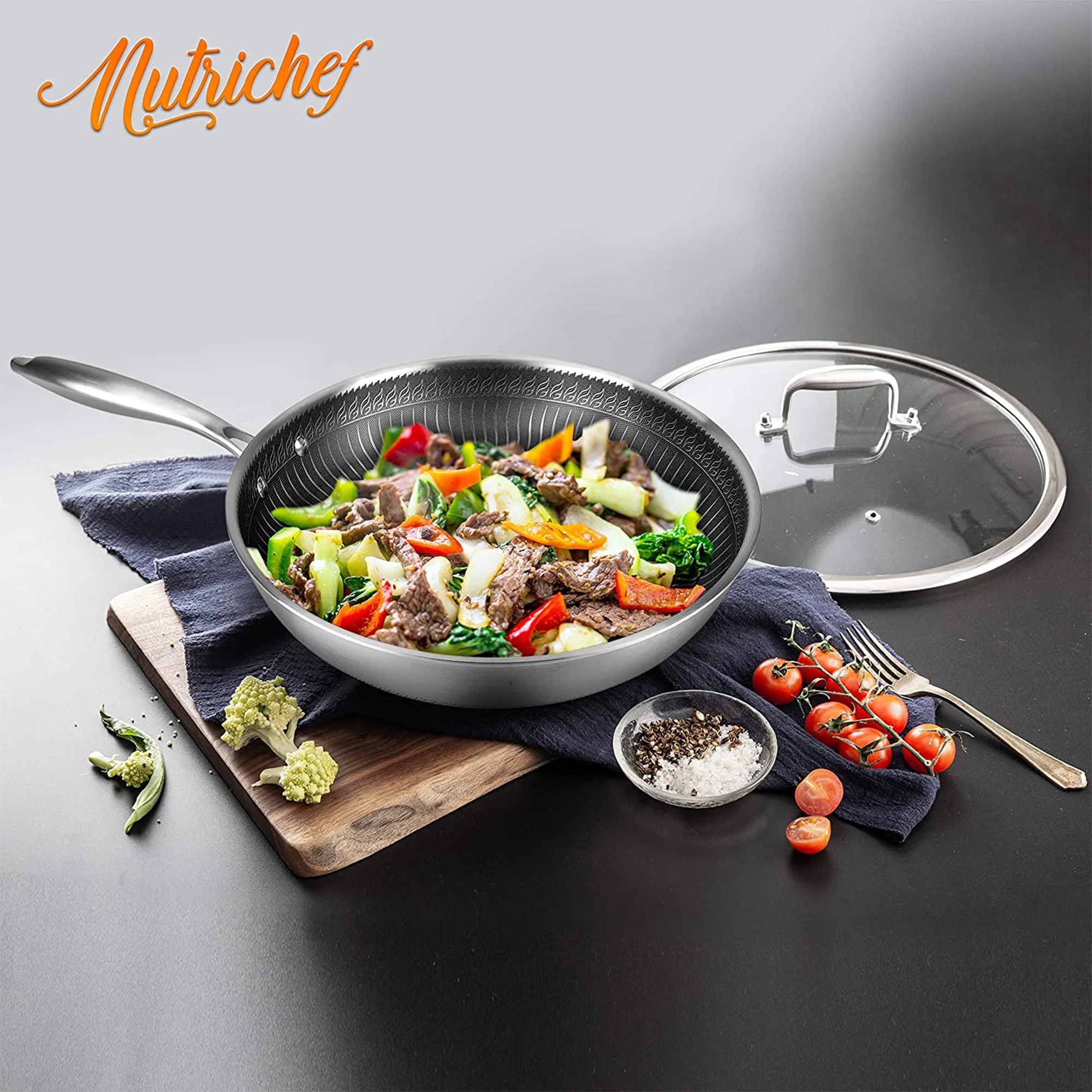 NutriChef 8 Inch Nonstick Triply Stainless Steel Kitchen Cookware Pan - Image 3