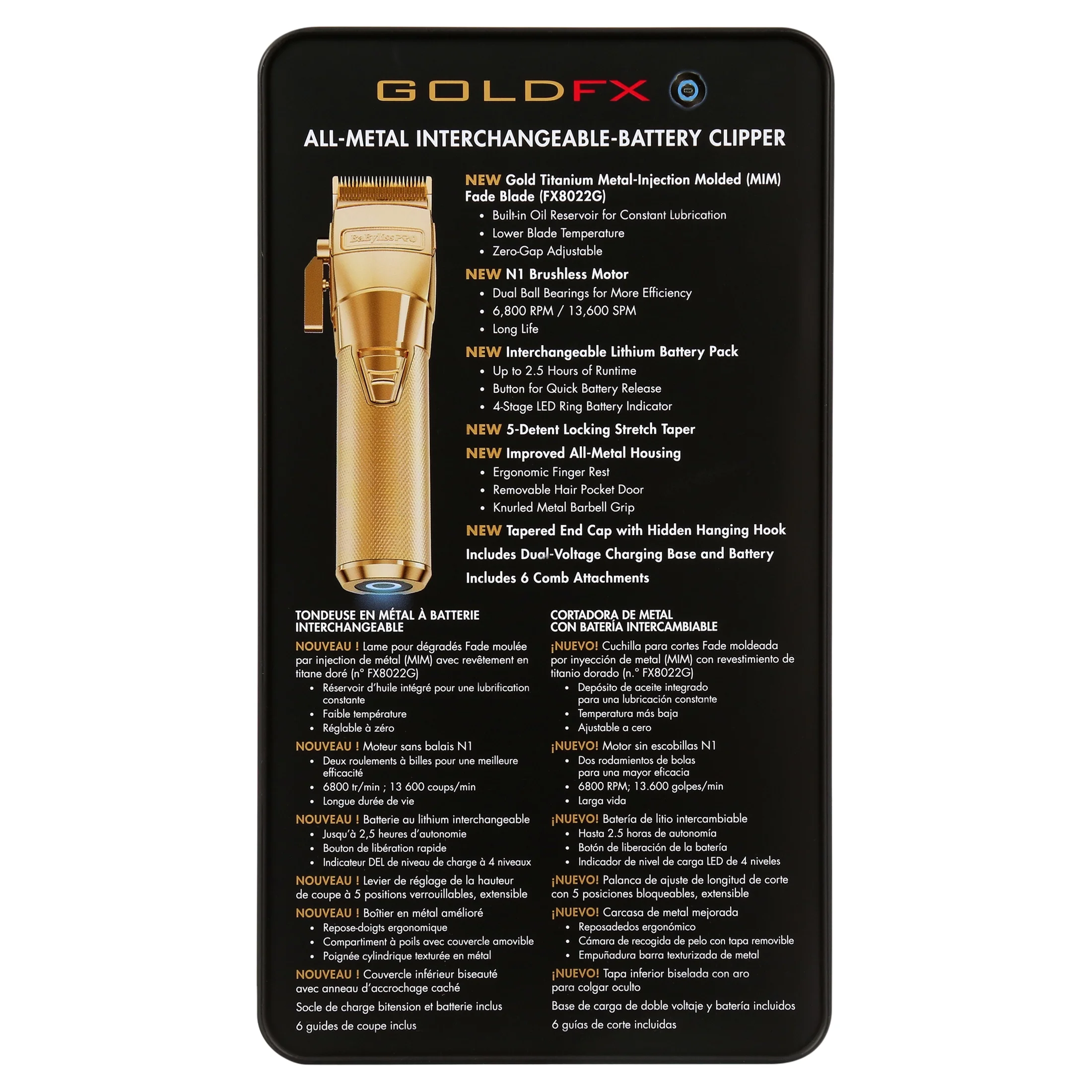 BaBylissPRO FXONE GOLDFX Metal Professional Hair Clippers - Image 2
