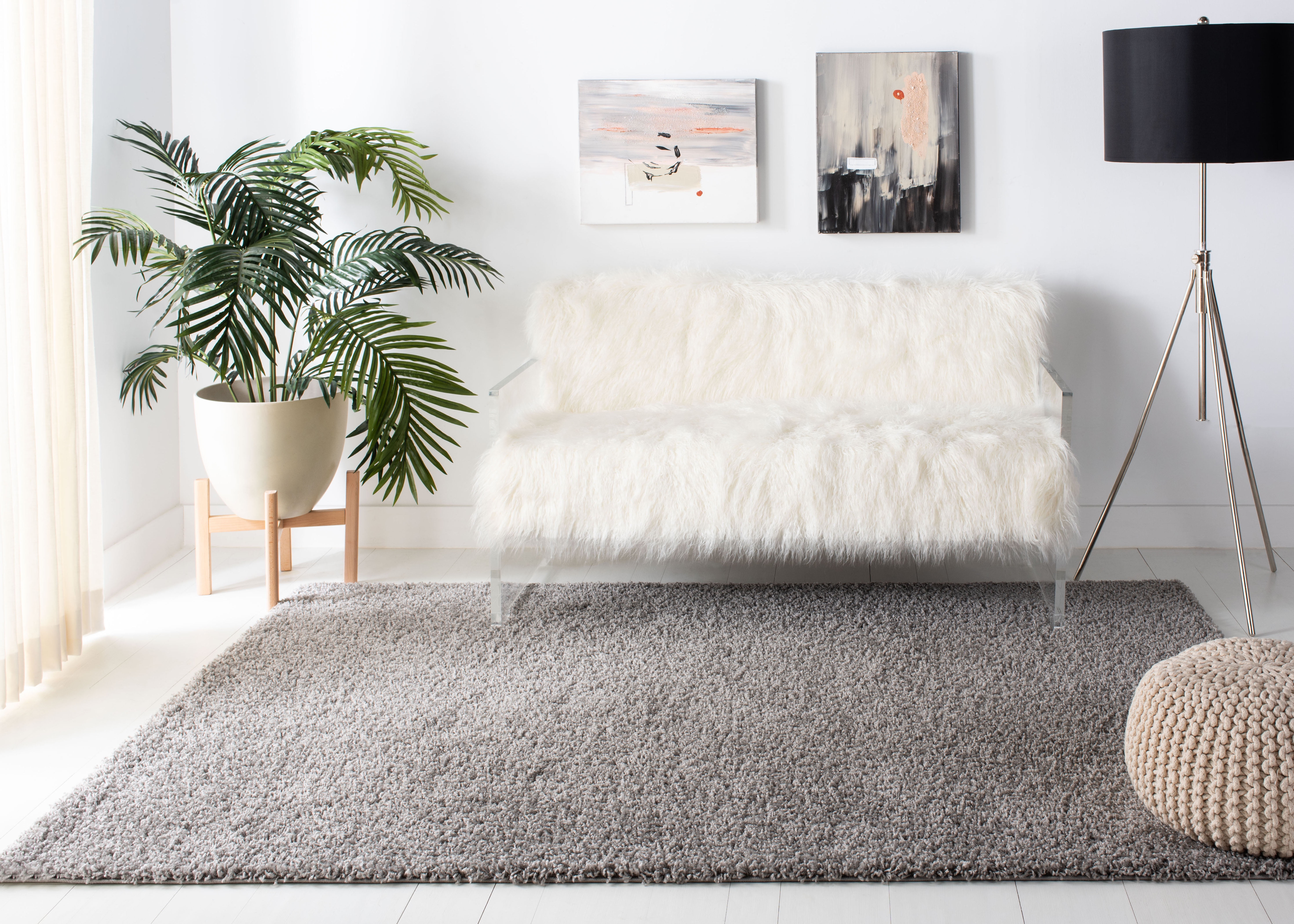 SAFAVIEH Primo Mason Solid Plush Shag Area Rug, Light Grey, 5'3" x 7'6" - Image 9