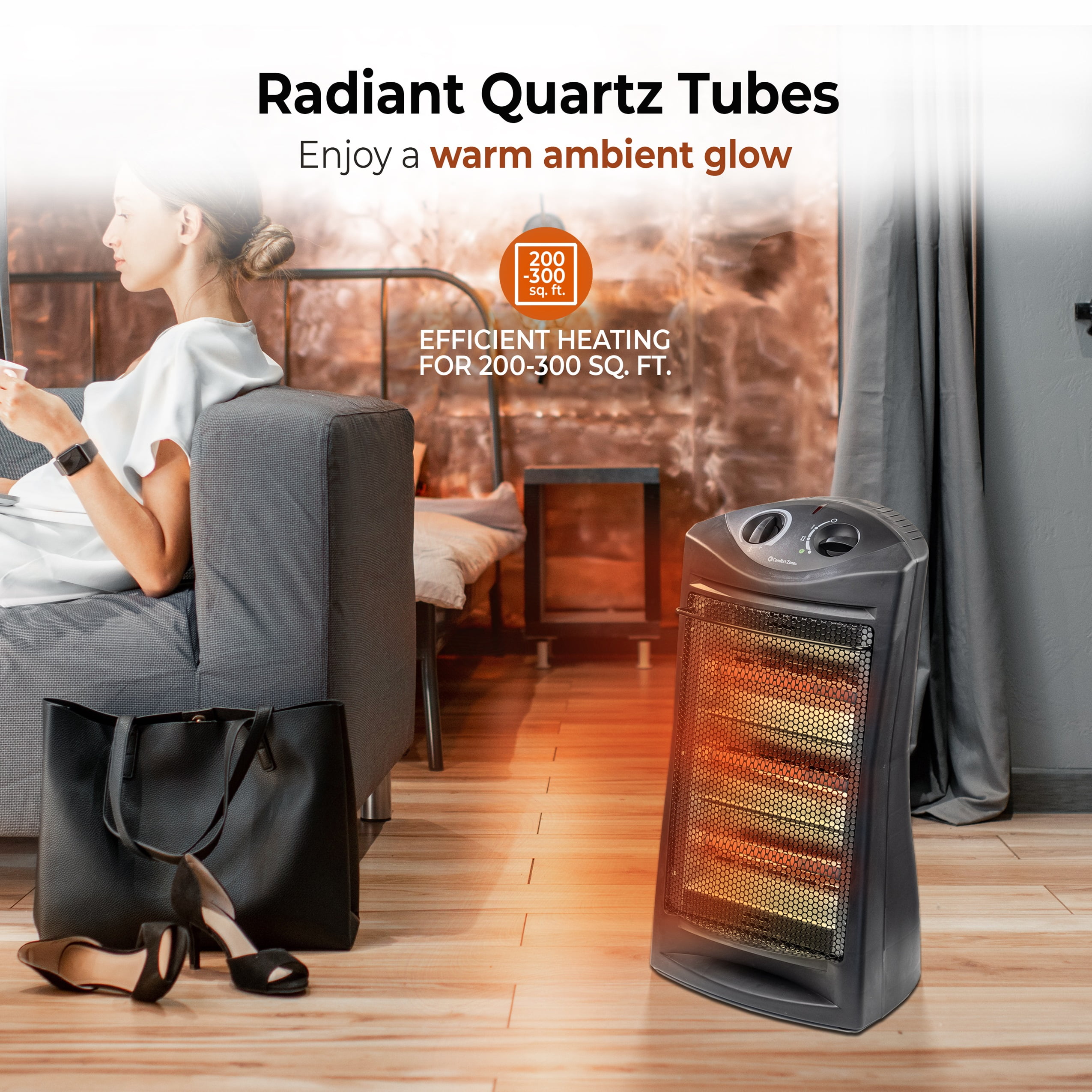 Comfort Zone Quartz Tower Space Heater with Thermostat - Image 3