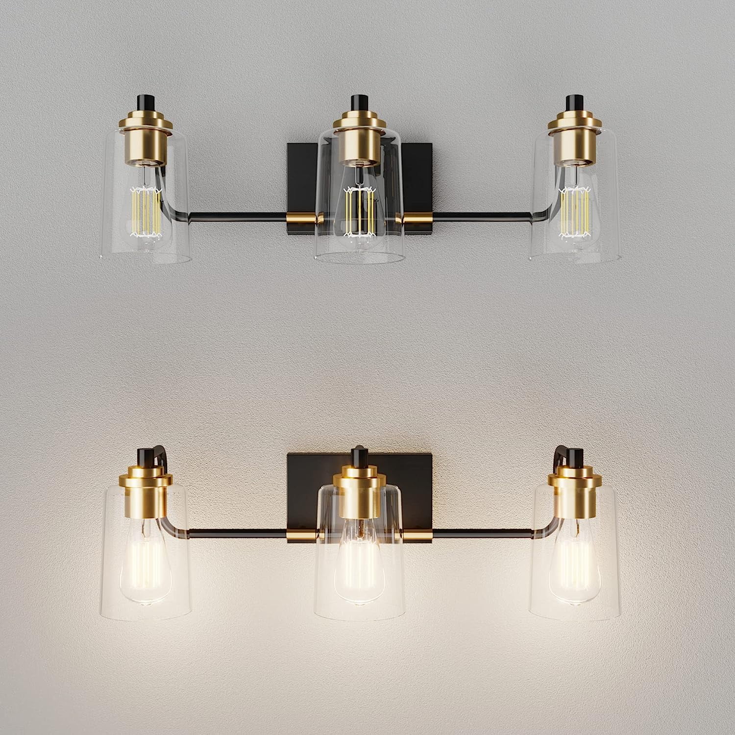 3 Head Vintage Bath Vanity Light Wall Bathroom Over Mirror Modern Glass Shade Light Fixtures (3 Lights-Exclude Bulb) - Image 2
