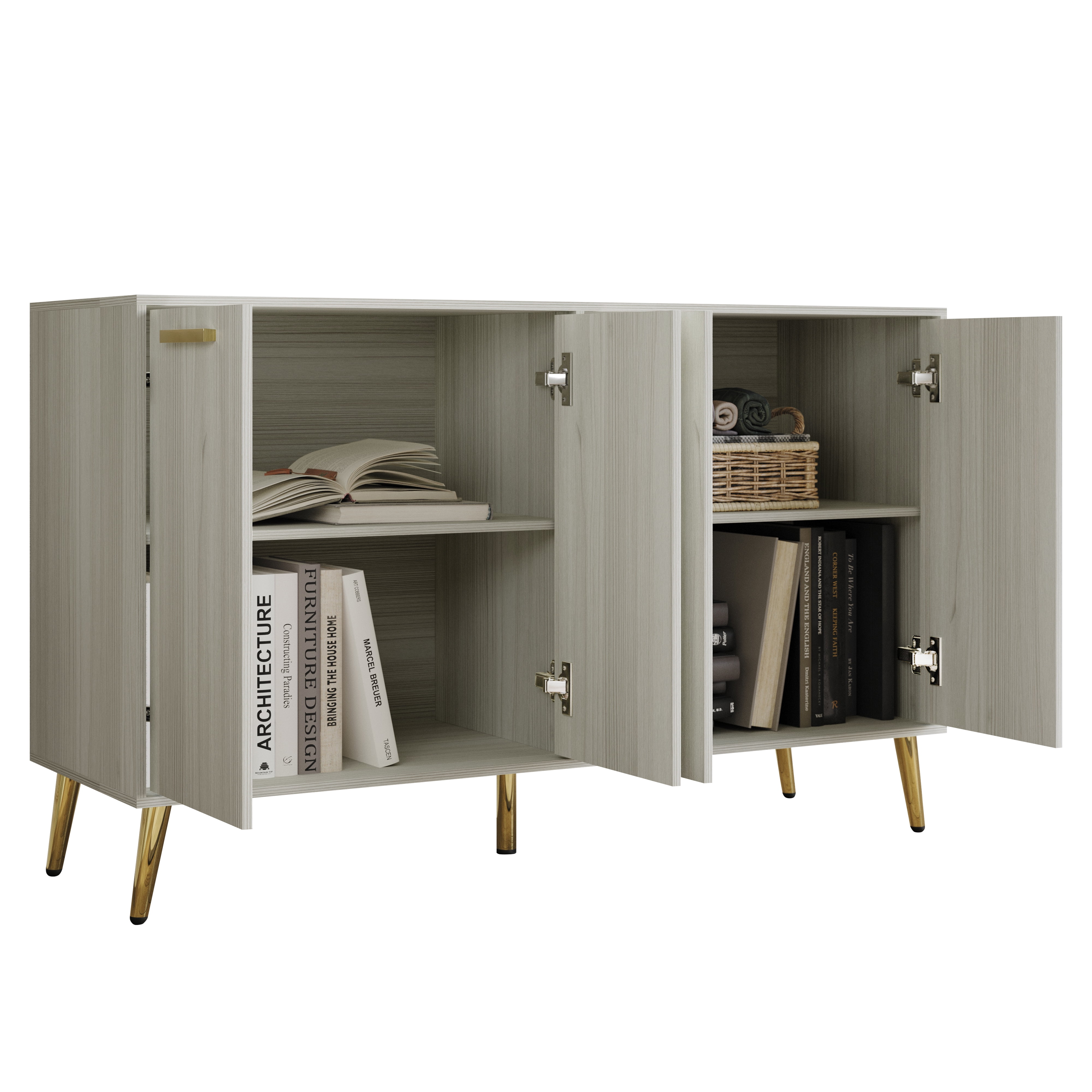 Castle Place Modern Sideboard Buffet Cabinet, Light Grey - Image 10