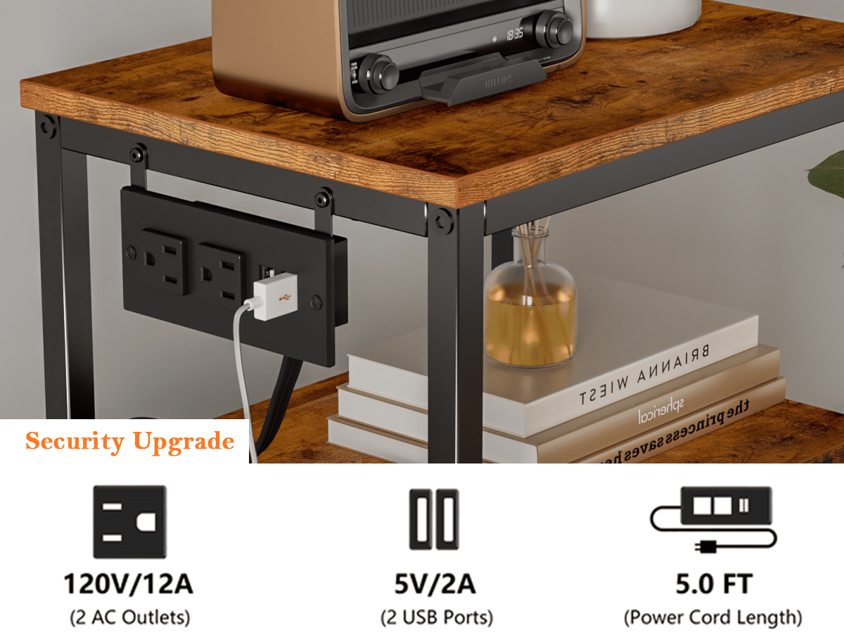 Furologee Vertical Storage Dresser with 5 Drawers & Shelves for Bedroom, Living Room, Nightstand with Charging Station & Led Lights for Adult, Rustic Brown - Image 6