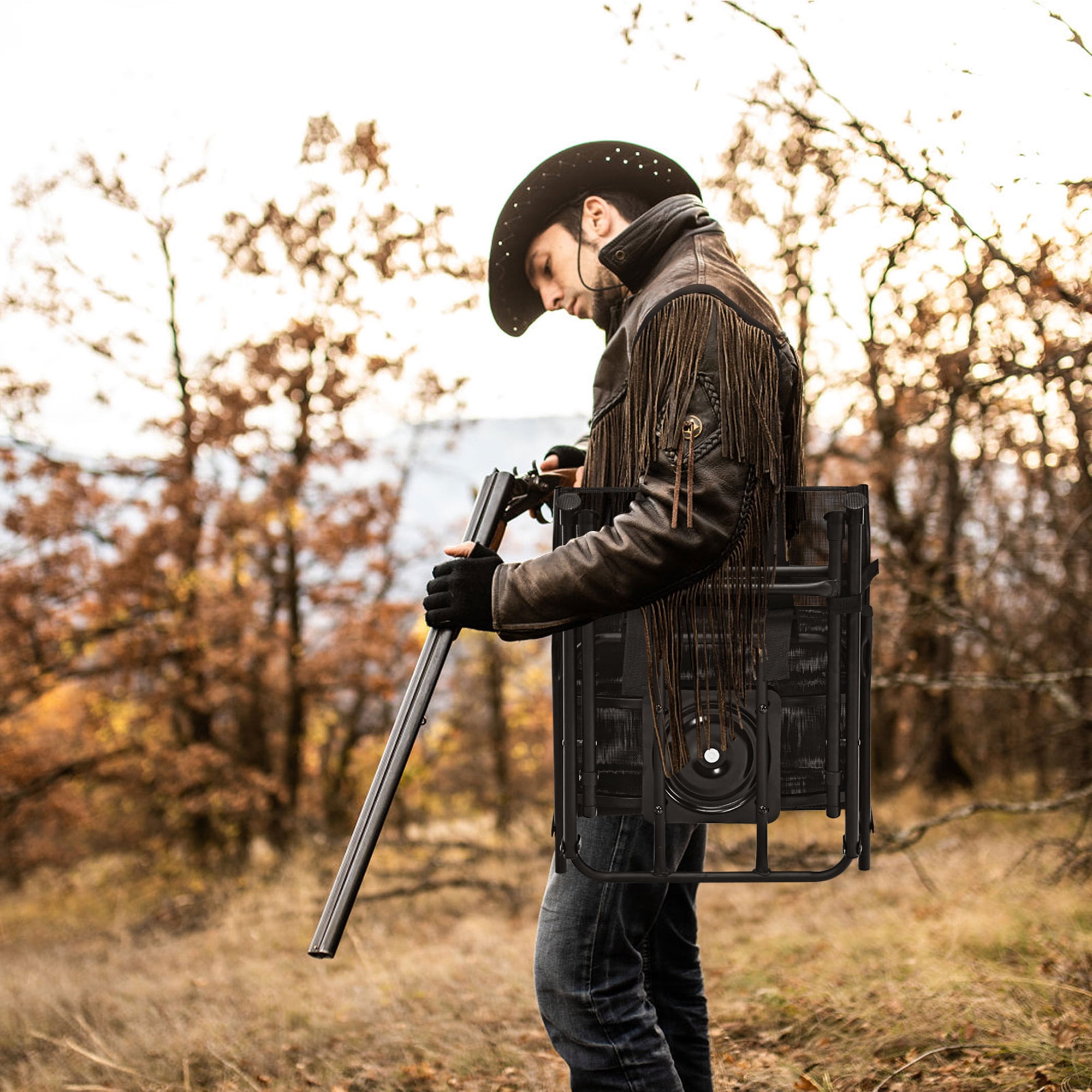 Gymax Folding 360° Silent Swivel Hunting Chair Blind Chair All-weather Outdoor - Image 10