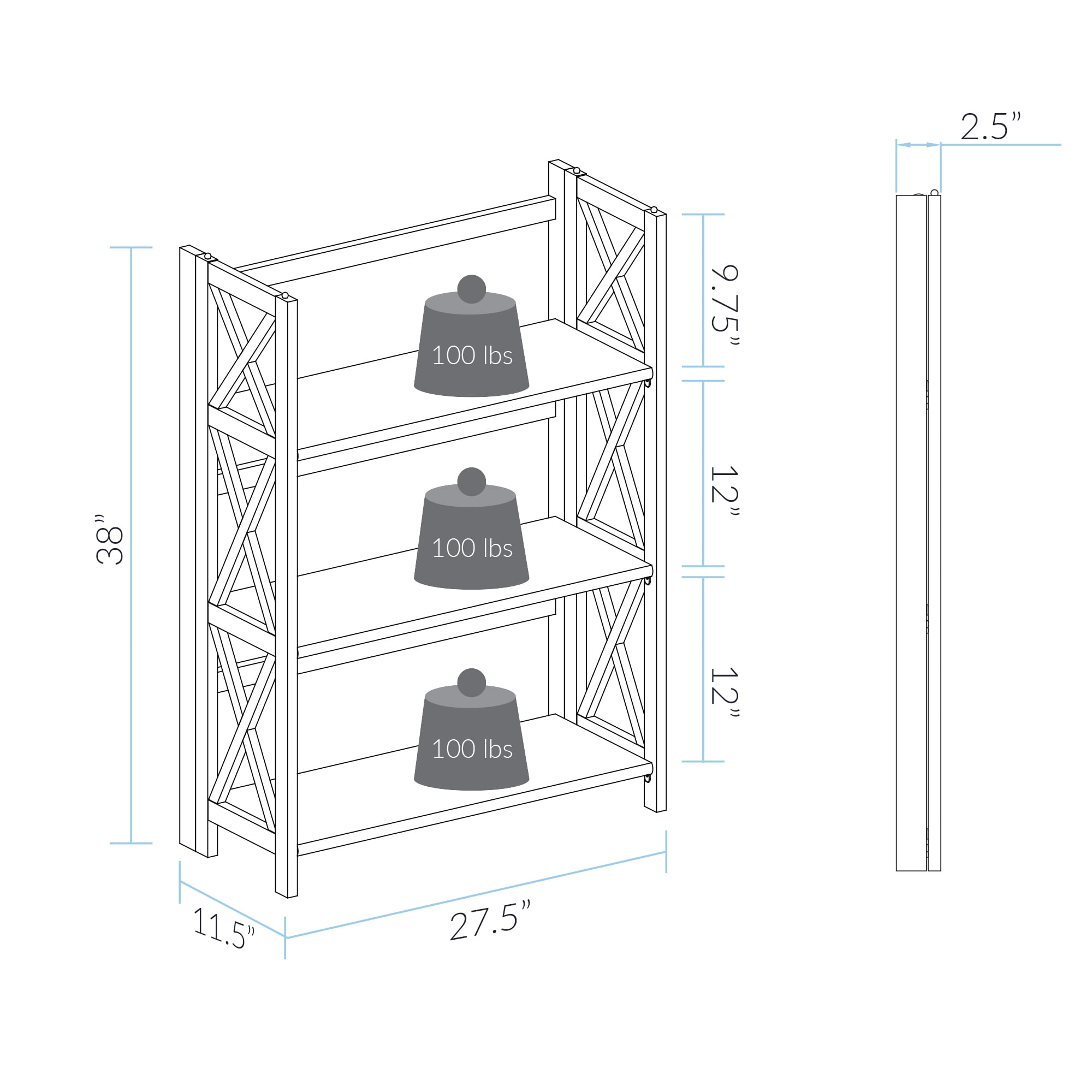 Casual Home Montego 3-Shelf Folding Bookcase -Black - Image 15