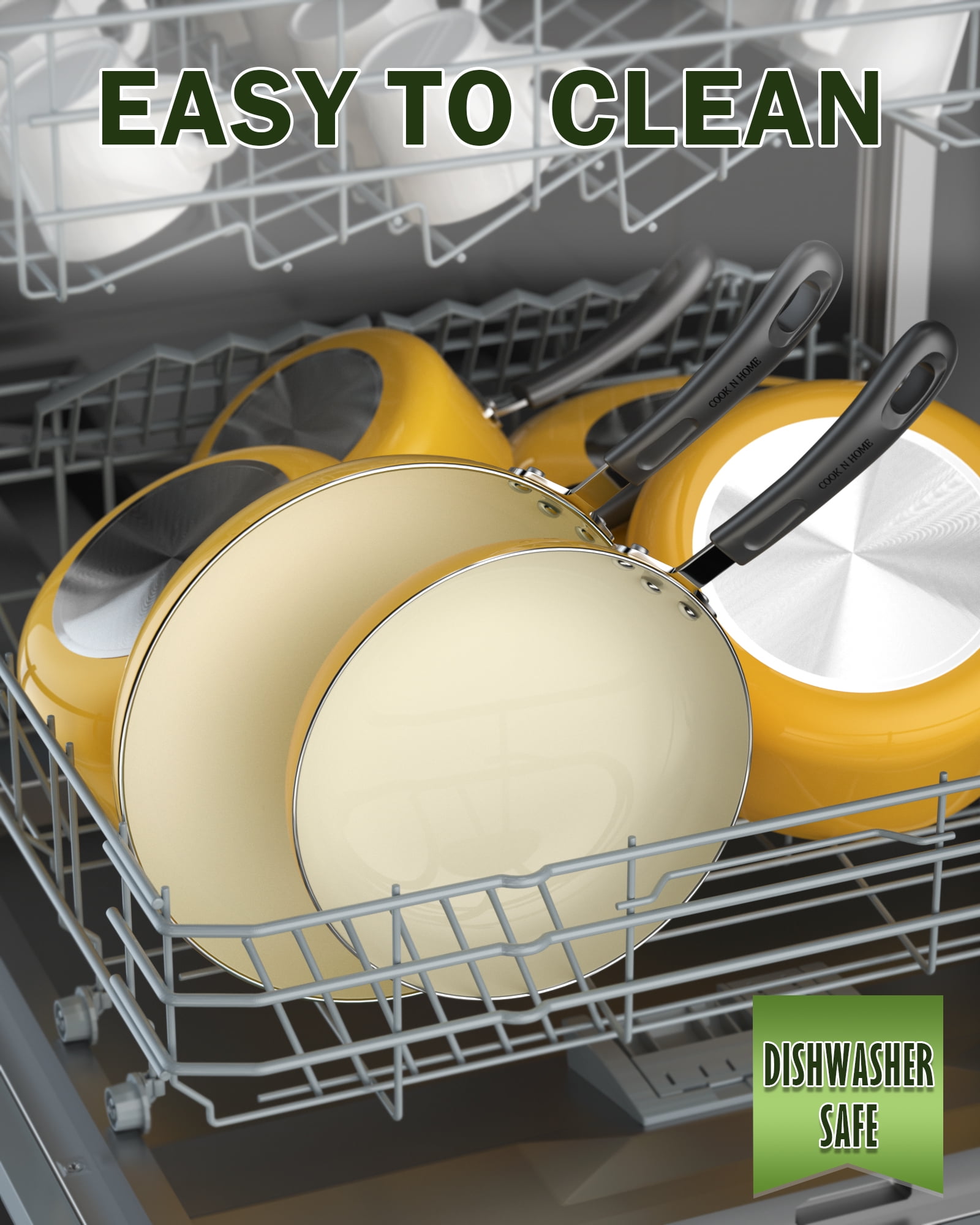 Cook N Home Nonstick Pots and Pans, 10-Piece Ceramic Kitchen Cookware Sets, Cooking with Saucepans, Frying Pans, Dutch Oven Pot with Lids, Yellow - Image 6