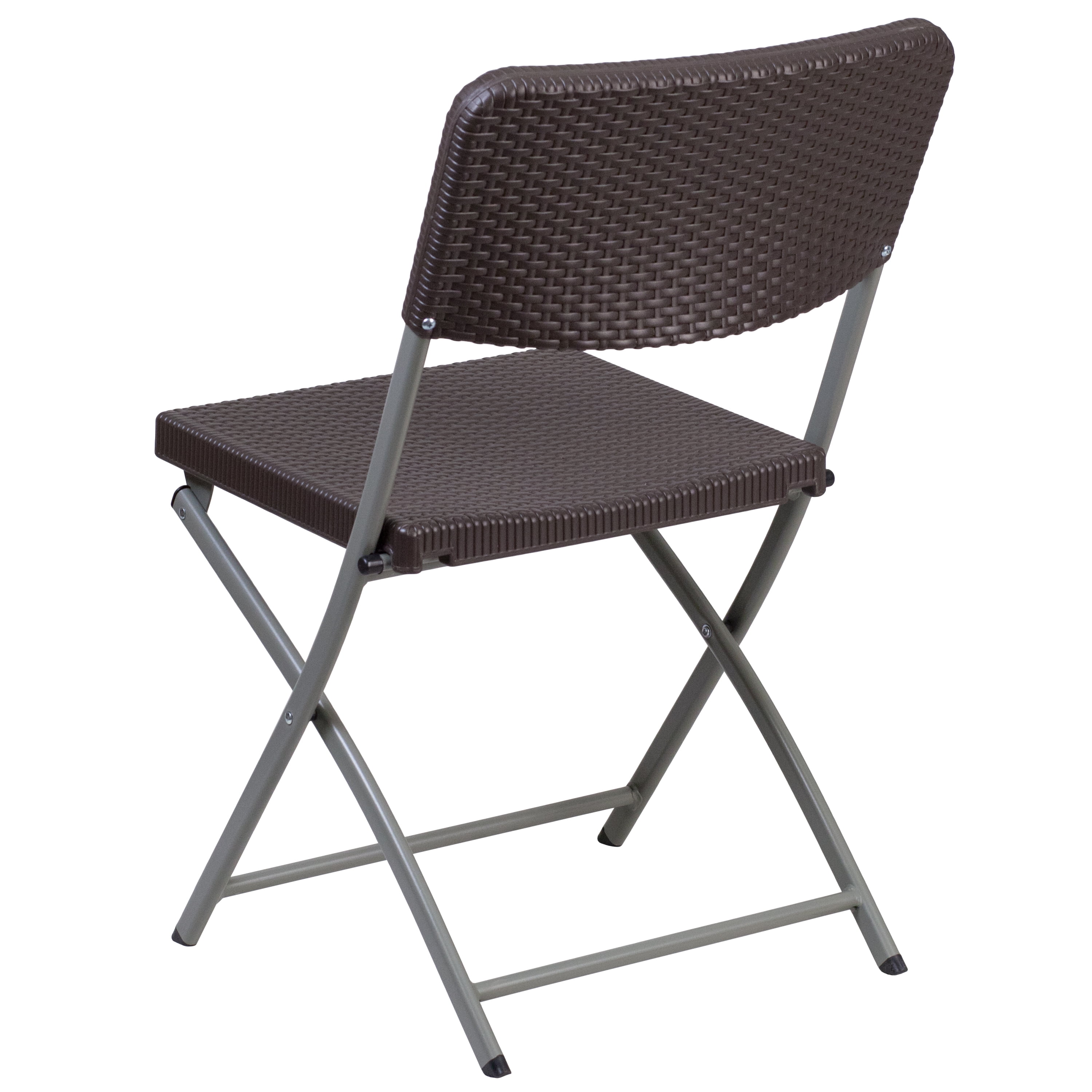 Flash Furniture 6 Pack HERCULES Series Brown Rattan Plastic Folding Chair with Gray Frame - Image 2