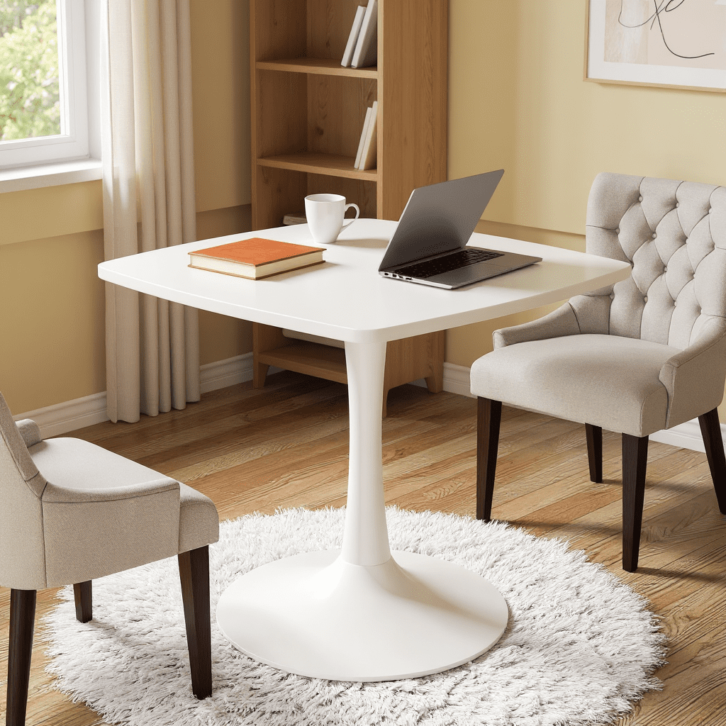 LTTROMAT White Square Dining Table, Mid-Century Modern Tulip Pedestal Dining Table, Kitchen and Living Room Table for Small Spaces - Image 9