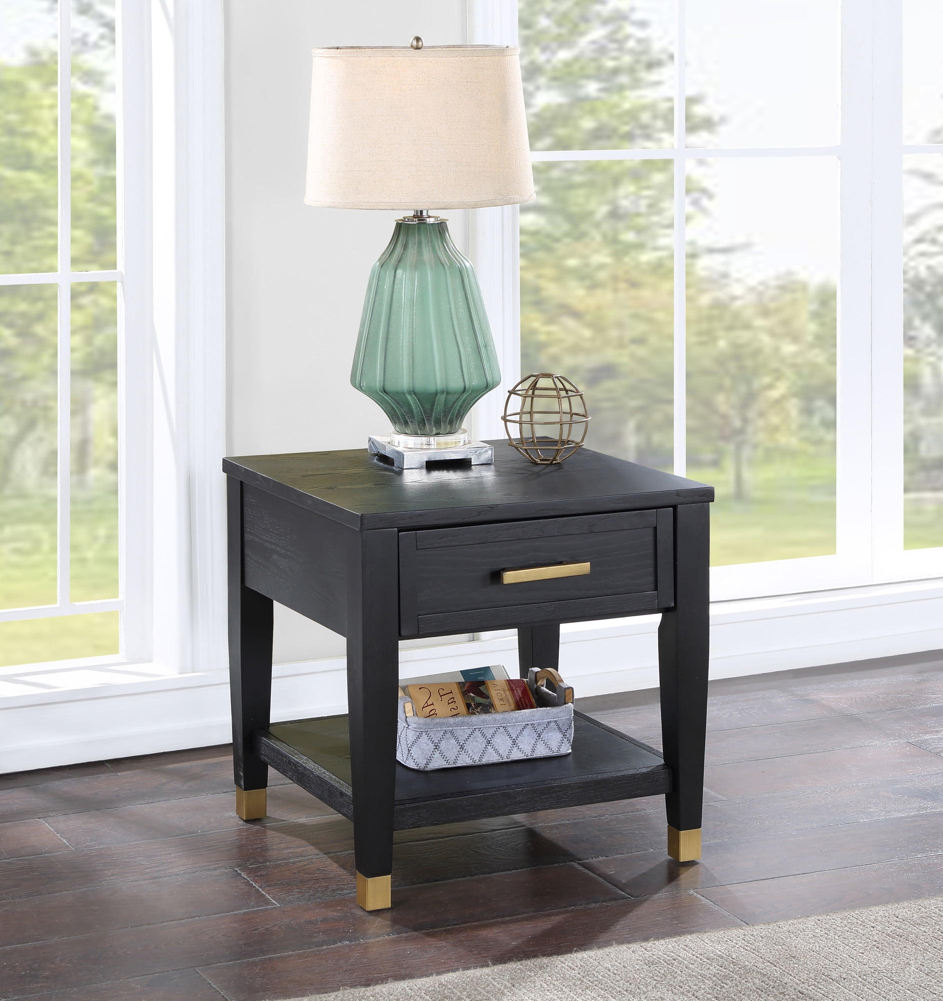 Yves Rubbed Charcoal Wood 1-drawer End Table - Image 2