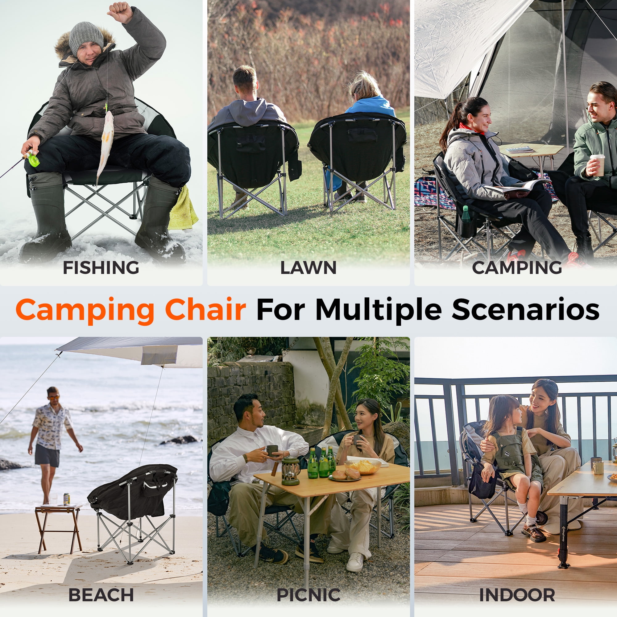 KingCamp Oversized Folding Camping Chair, Saucer Round Heavy-Duty Padded Chair, Outdoor Chair with Pocket, Lawn Chair Support 330lbs, Ultra-Comfortable Design for Adults - Image 7