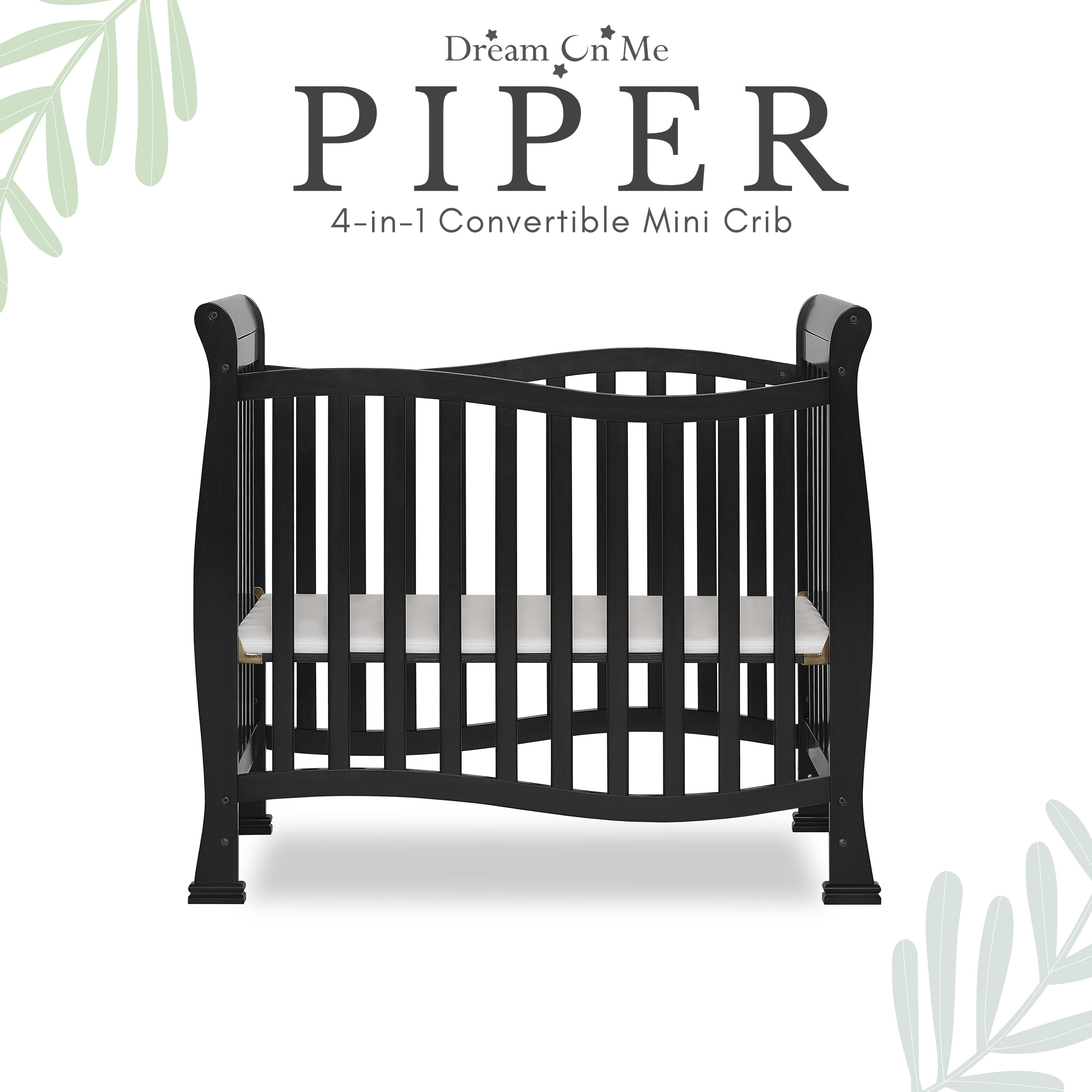 Dream On Me Piper 4-in-1 Convertible Mini Crib, Black - Image 2