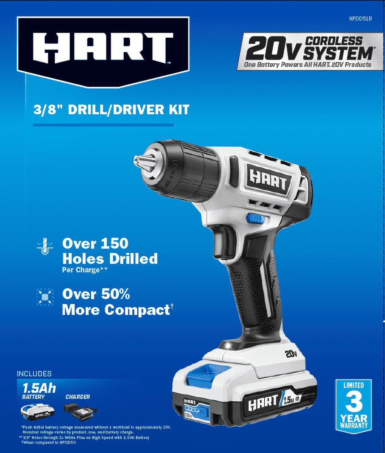 HART 20V 3/8” Drill/Driver Kit with 250 ft-lb Torque, 1.5Ah Lithium-Ion Battery and Charger - Image 2