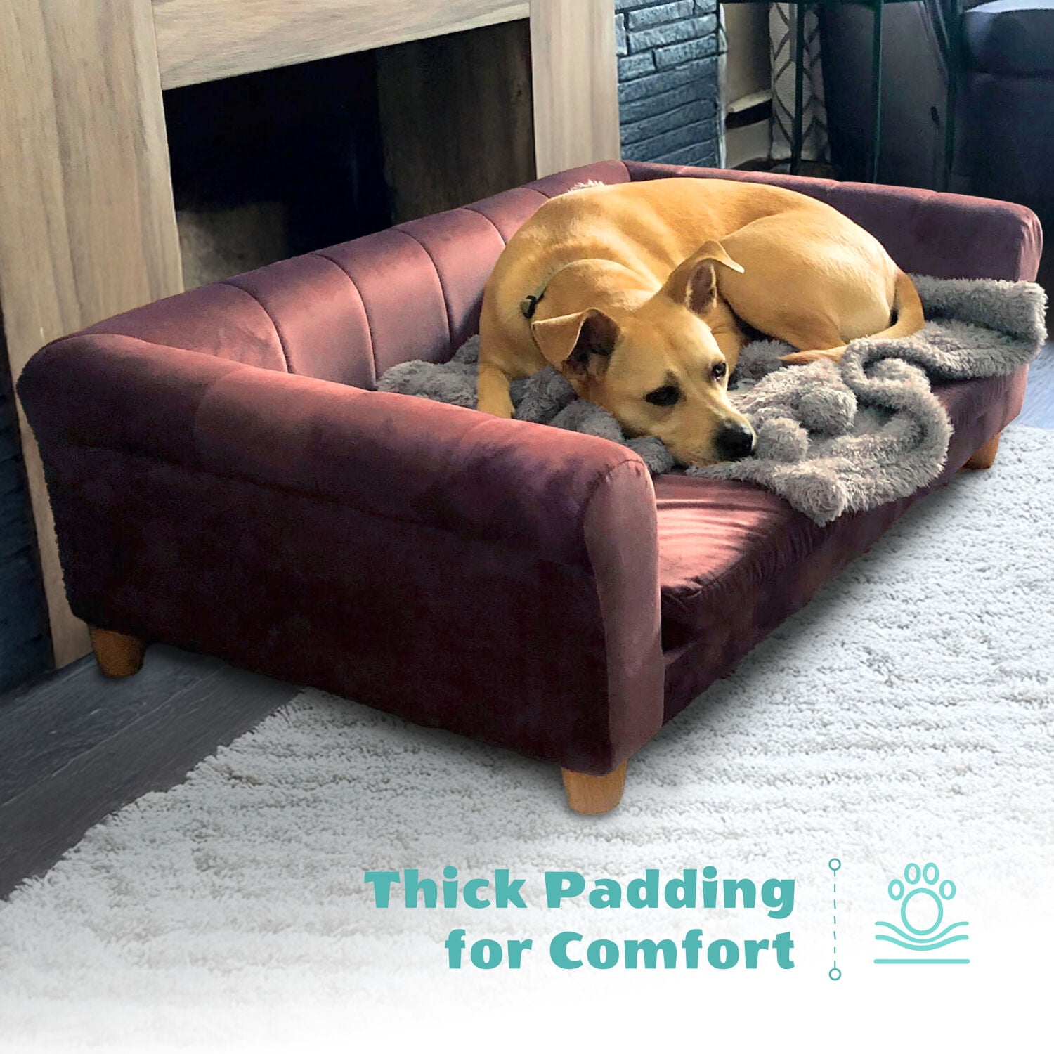 Critter Sitters 42-in. Elegant Brown Faux-Velvet Rectangle Dog Pet Bed - Image 15