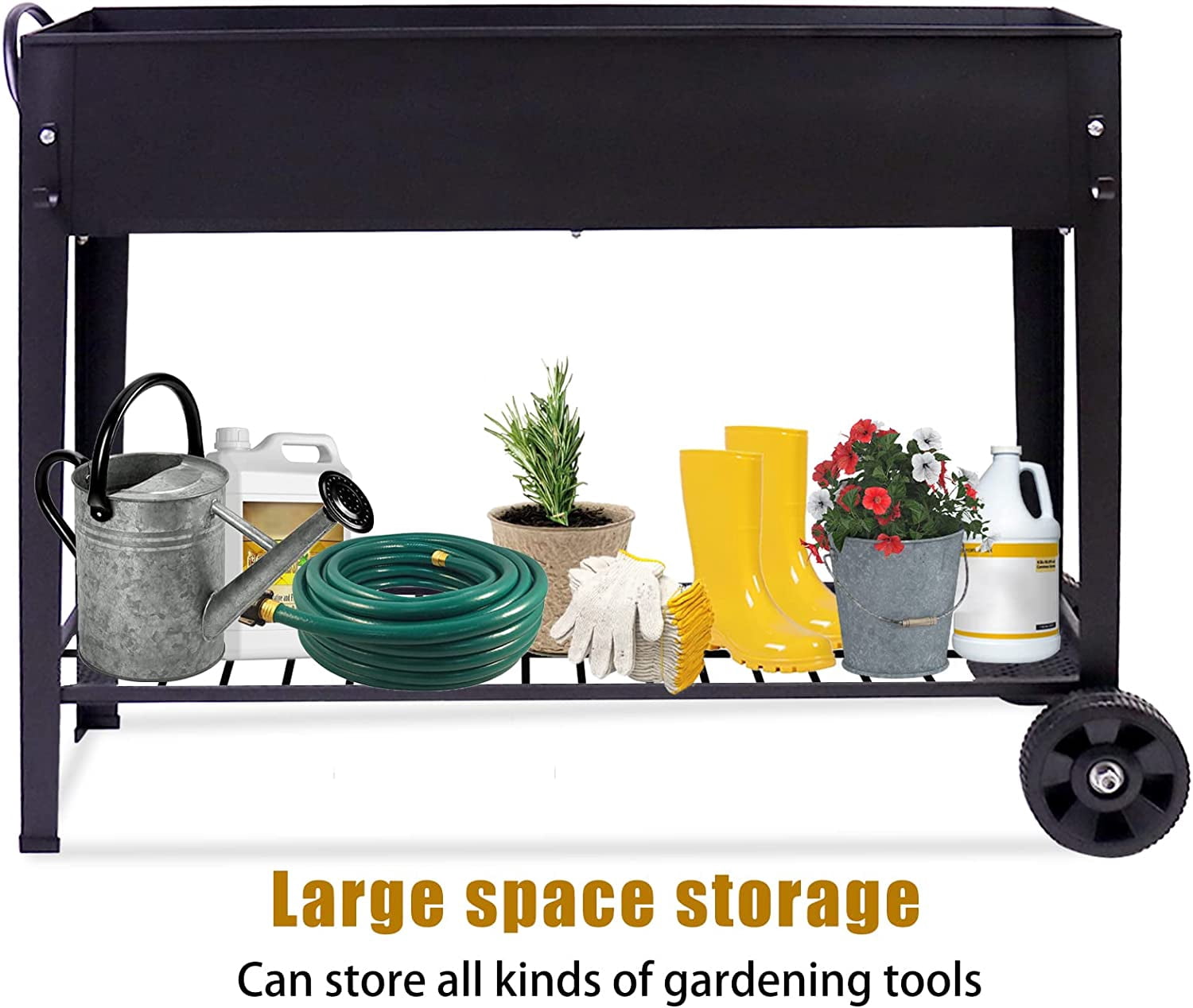 Large Planter Raised Beds with Legs Outdoor Metal Planter Box on Wheels Elevated Garden Bed for Vegetables Flower Herb Patio 40x 11 x 31.5 in - Image 4