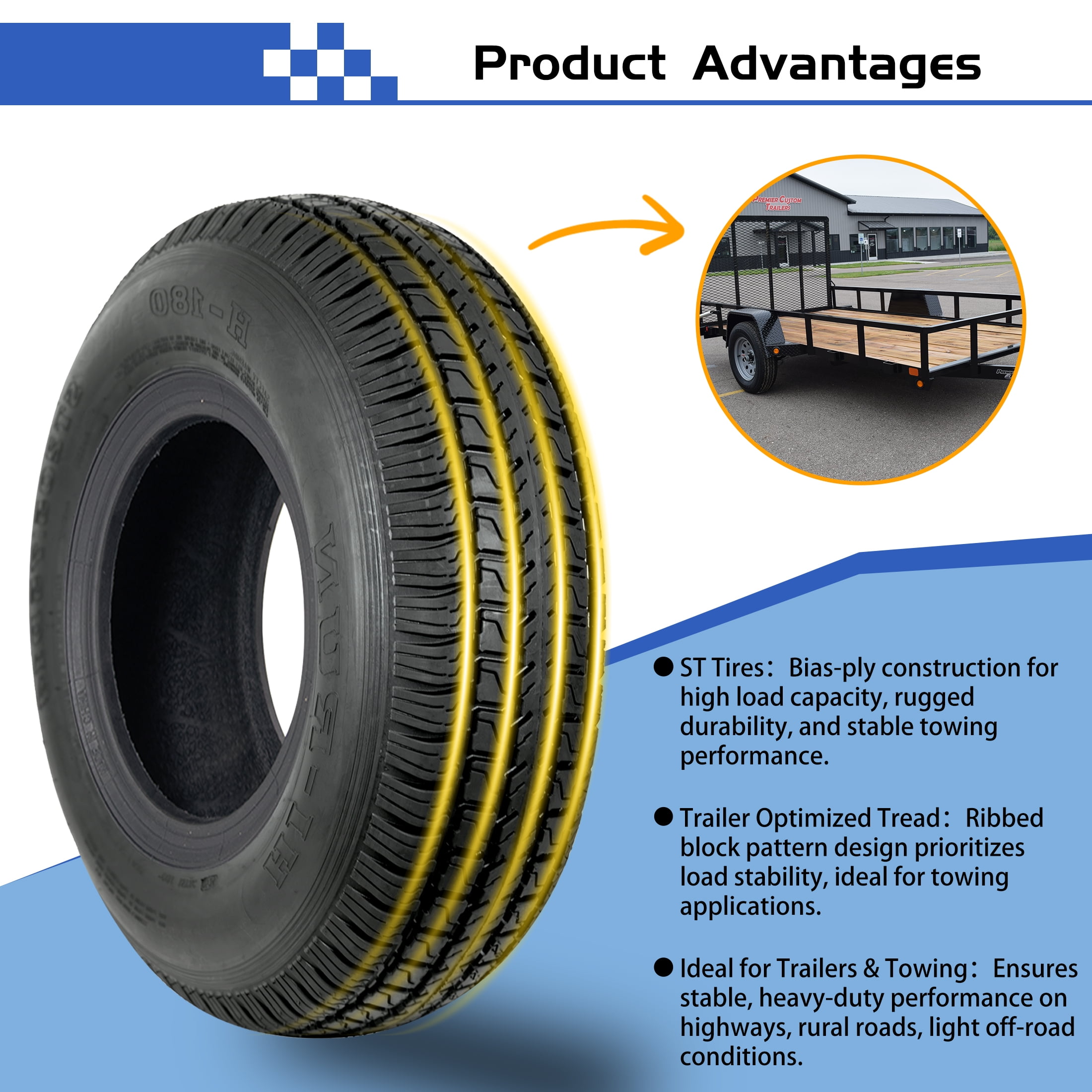 Hi-Run H180 ST205/75D14 6PR TL 100L Trailer Tire & 14X6 5-4.5 Wheel Assembly - Image 6