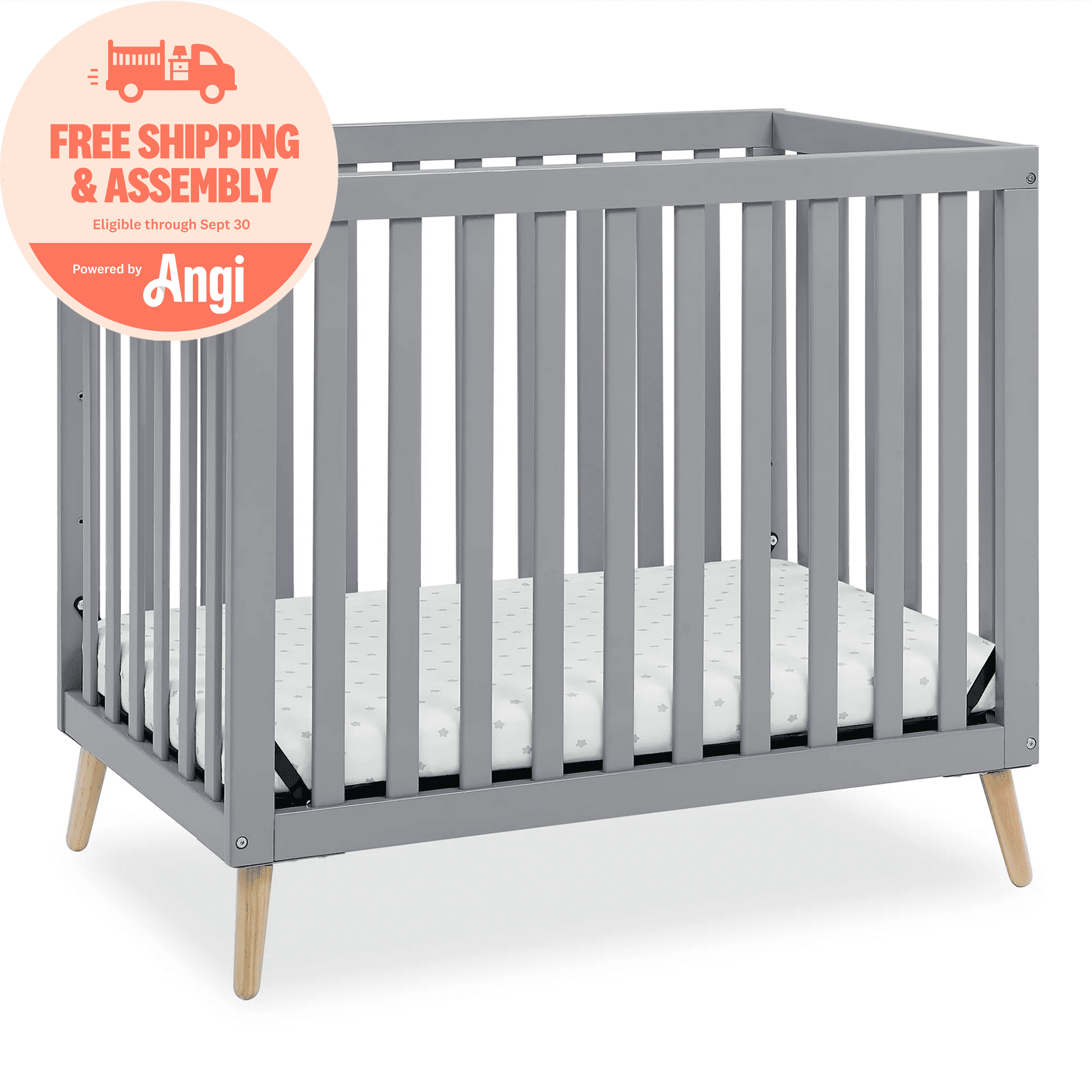 Delta Children Essex Convertible Mini Baby Crib with 2.75-Inch Mattress, Grey w/Natural - Image 11